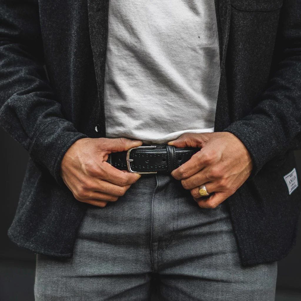 Men's Brogue Leather Belt | Black - Thursday Boots