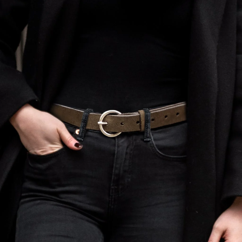 Women's Circle Leather Belt | Dark Olive Suede - Thursday Boots