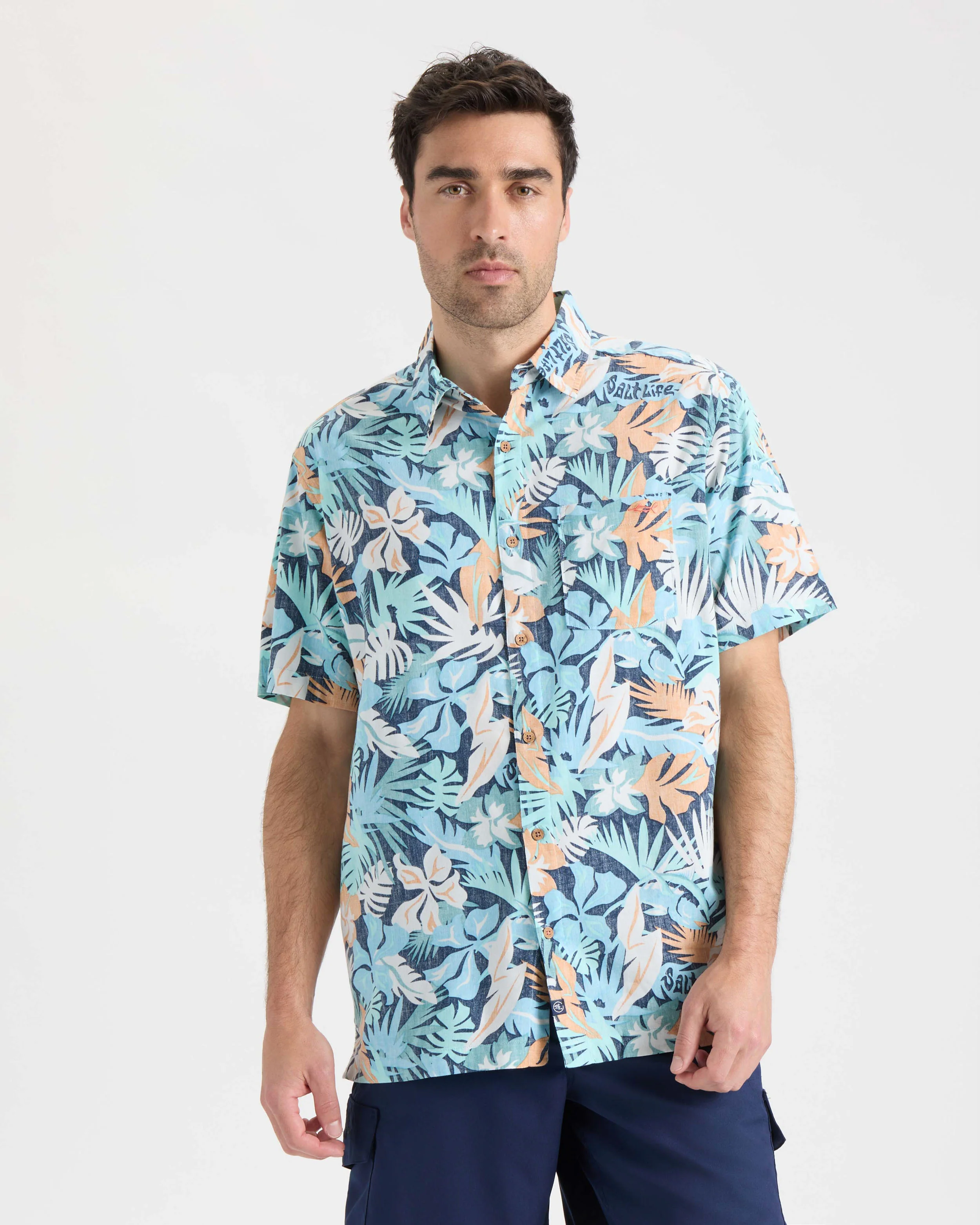 Men's Retro Tropical Tuna Woven Short Sleeve Shirt