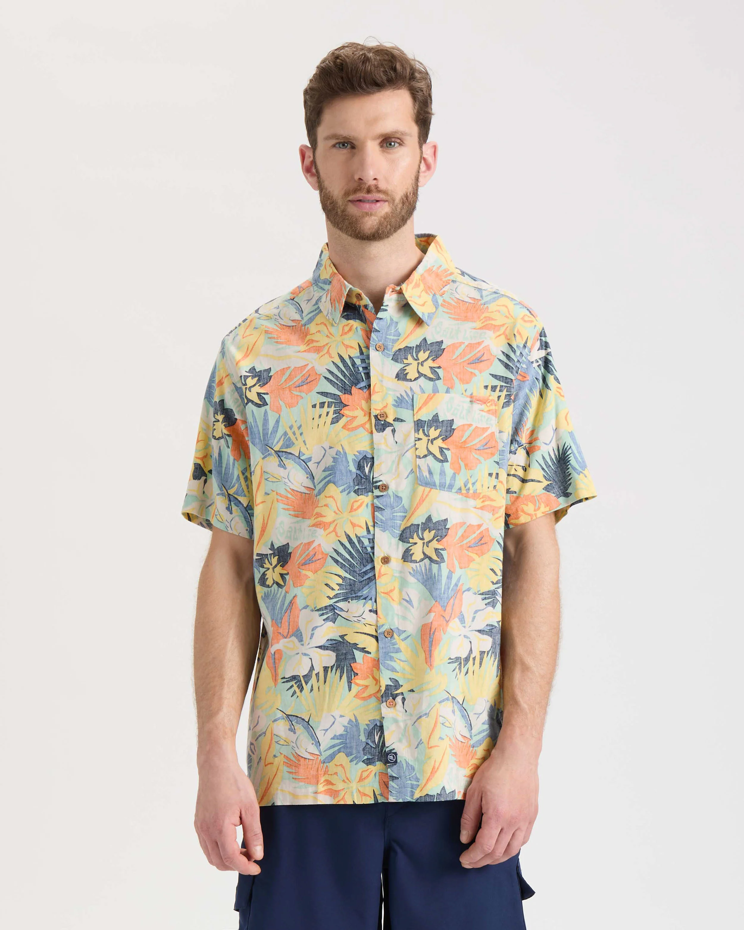 Men's Retro Tropical Tuna Woven Short Sleeve Shirt