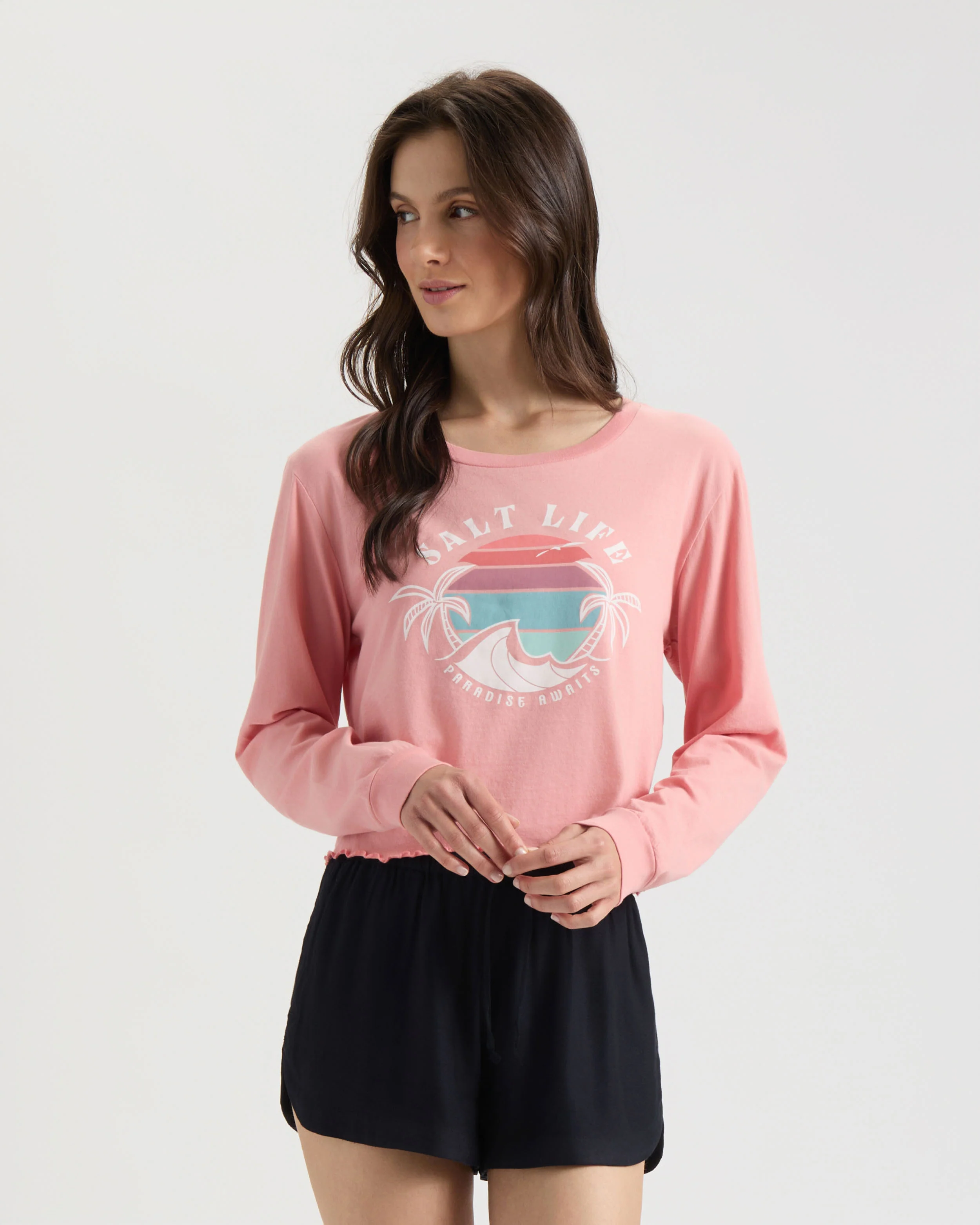 Women's Paradise Bound Cropped Long Sleeve Shirt