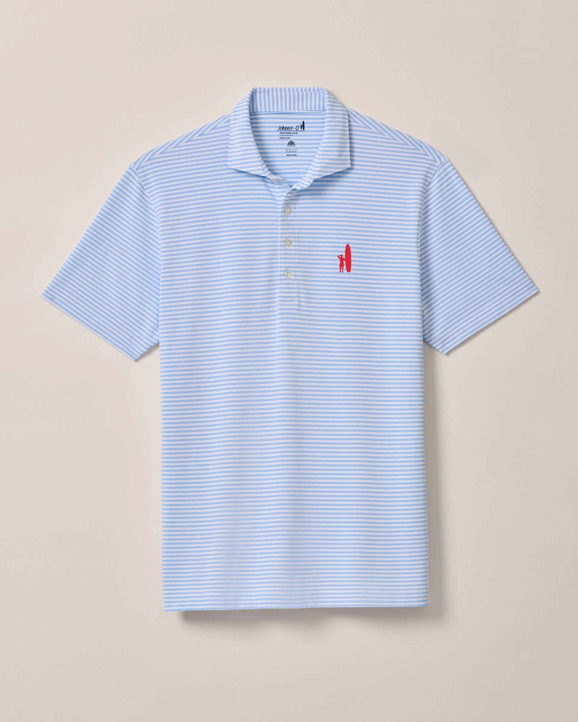 Custom Surfer Logo Performance Mesh Polo - Stetson Stripe
