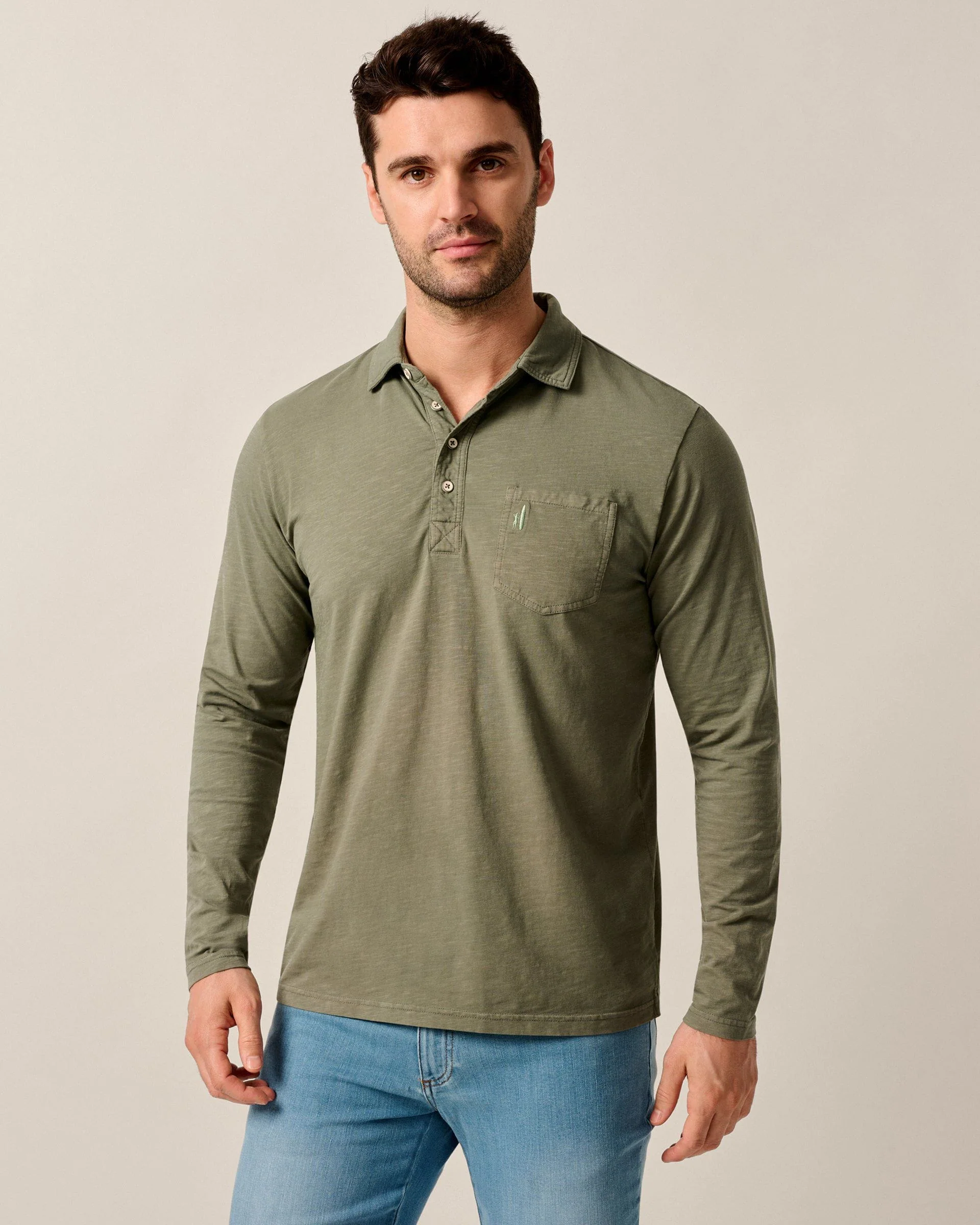 Long-Sleeve Original 4-Button Polo - Coastal Wash