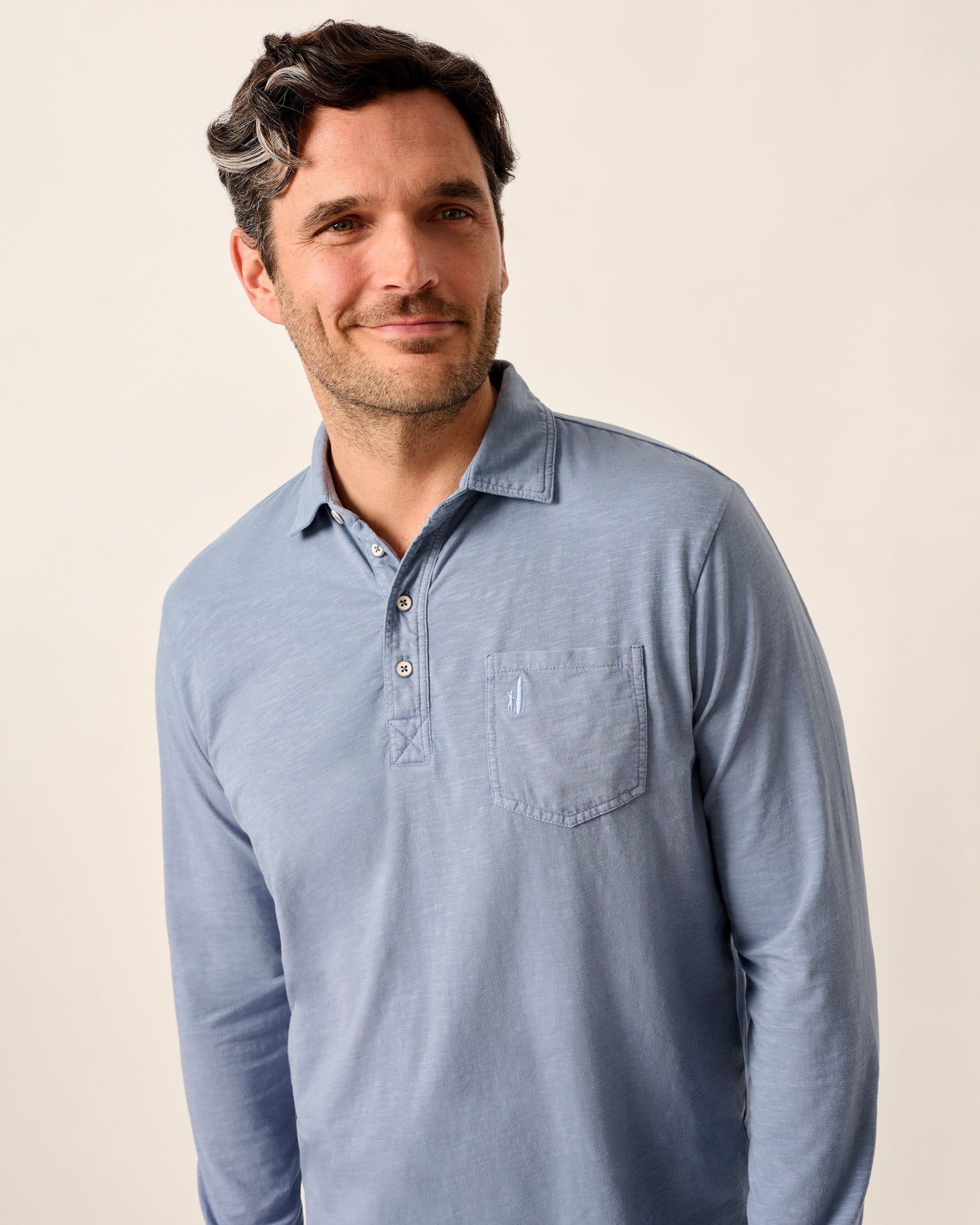 Long-Sleeve Original 4-Button Polo - Coastal Wash