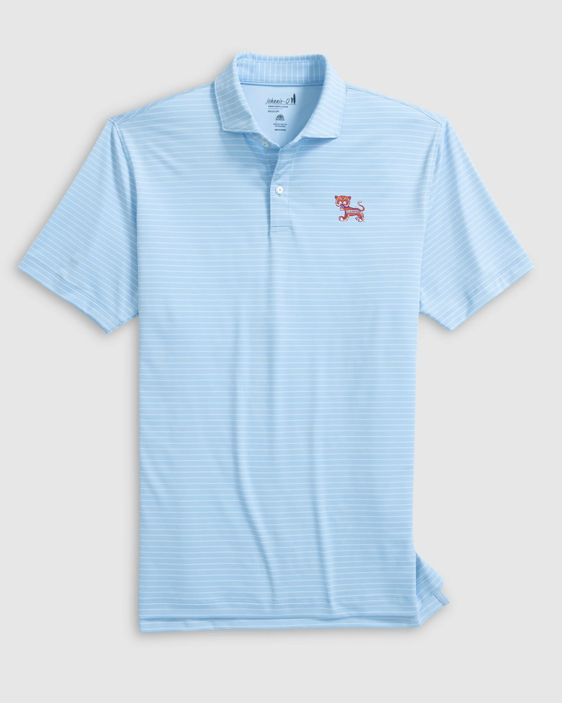 Clemson Beau Striped Performance Jersey Polo - Vault Logo