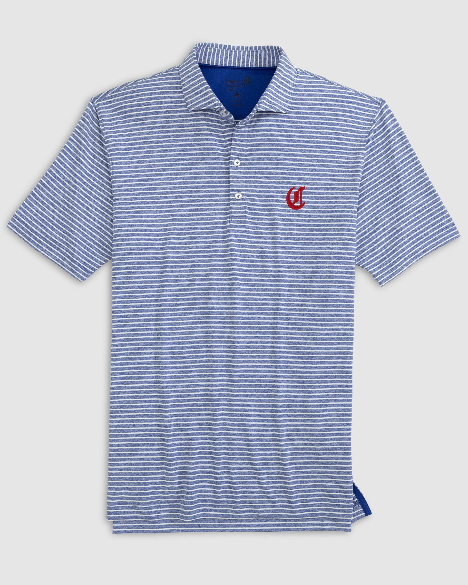 Cincinnati Reds Clipperr Striped Jersey Performance Polo - Cooperstown Logo