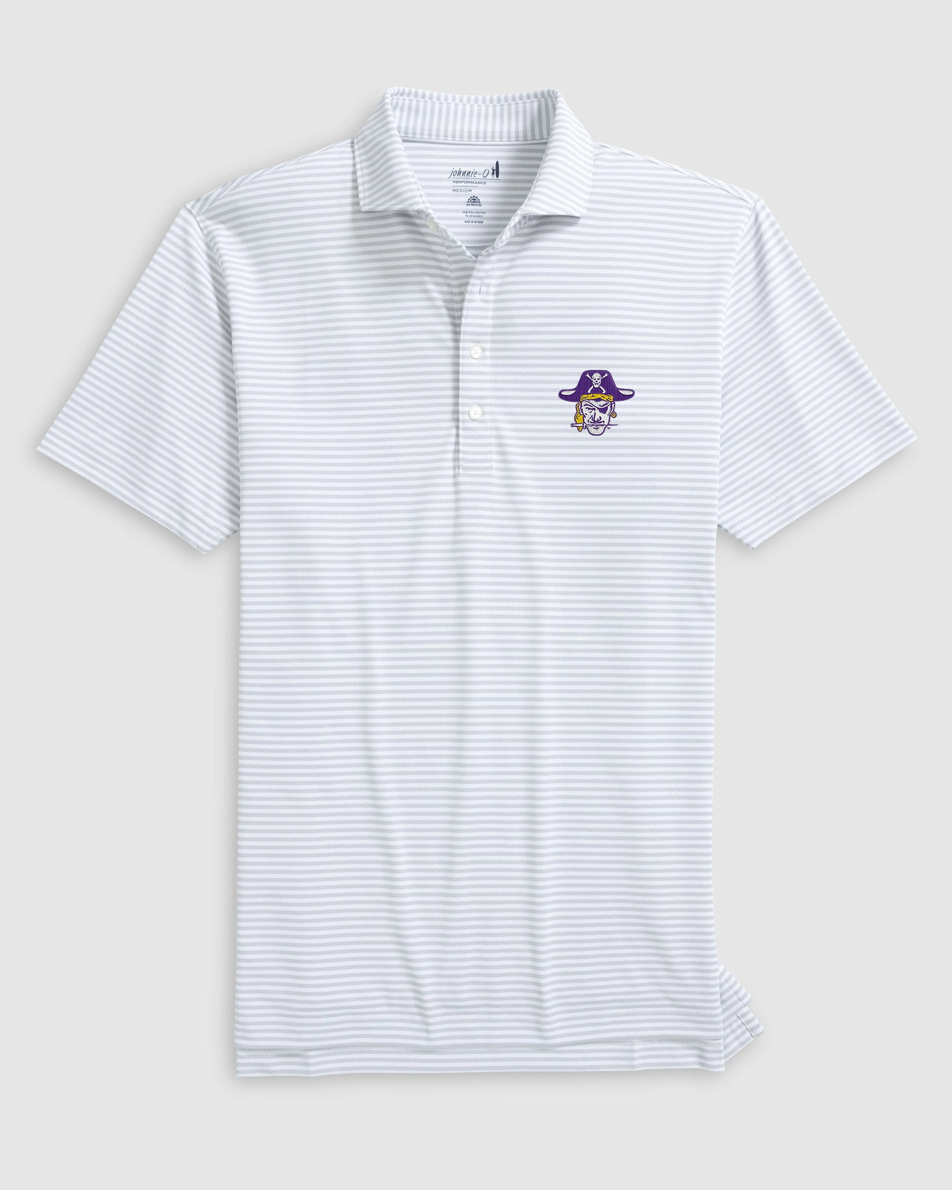 East Carolina Stetsons Striped Performance Mesh Polo - Vault Logo