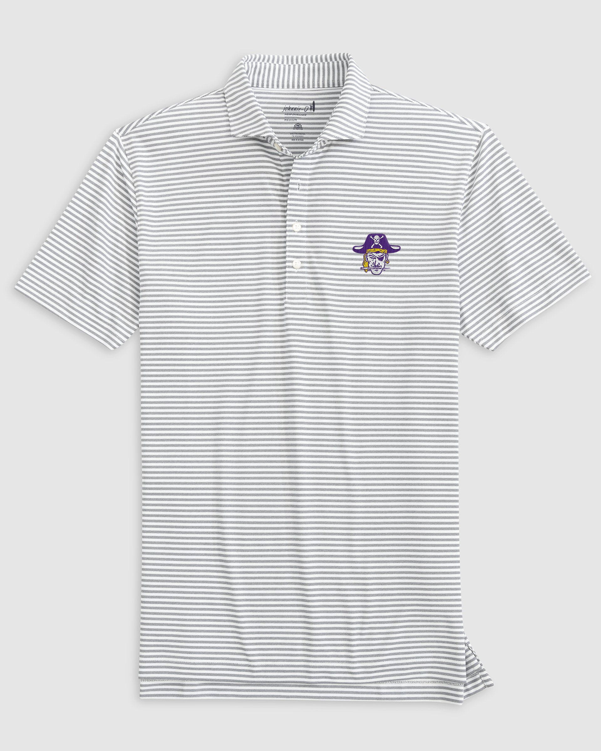East Carolina Stetsons Striped Performance Mesh Polo - Vault Logo