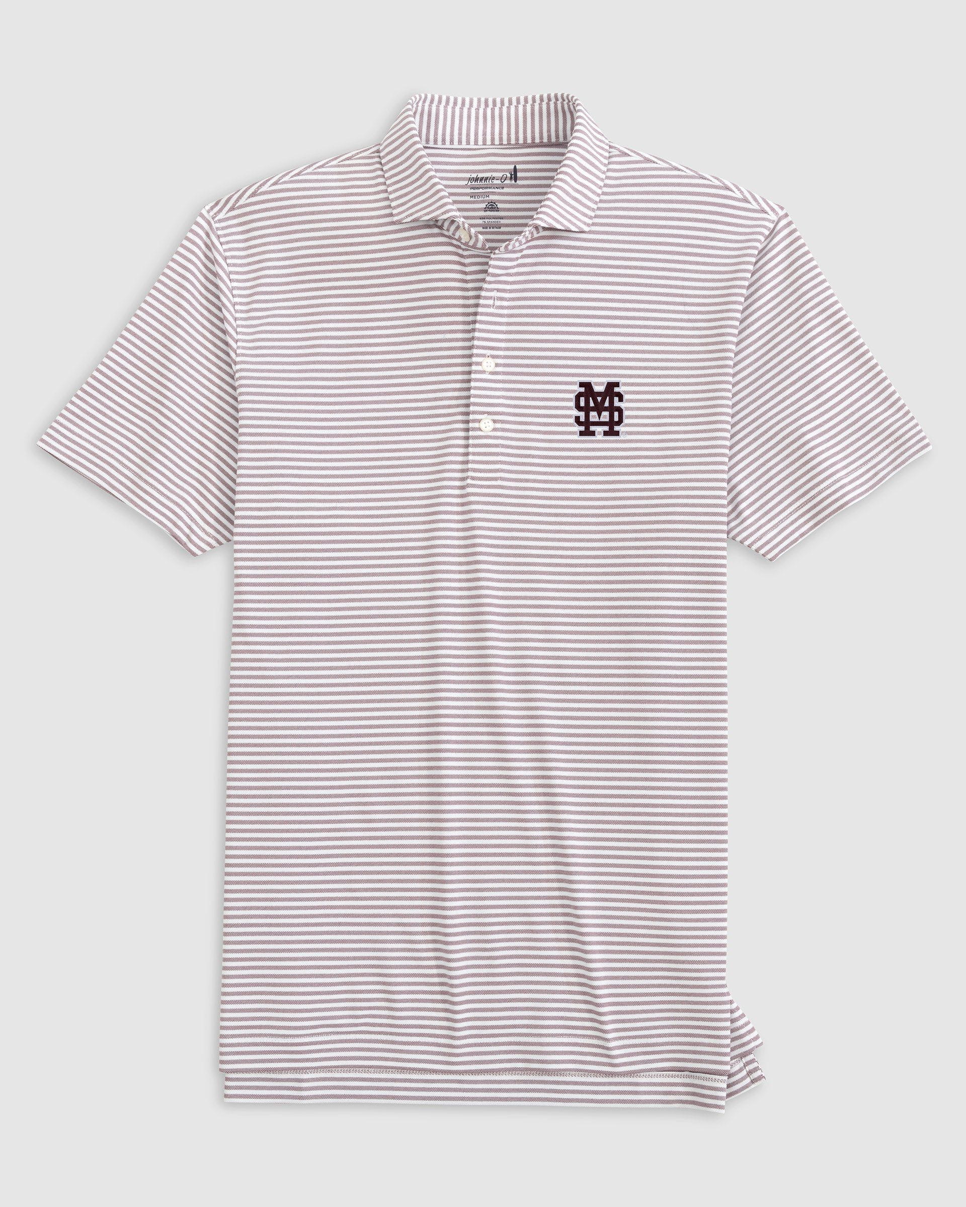 Mississippi State Stetsons Striped Performance Mesh Polo - Baseball Logo
