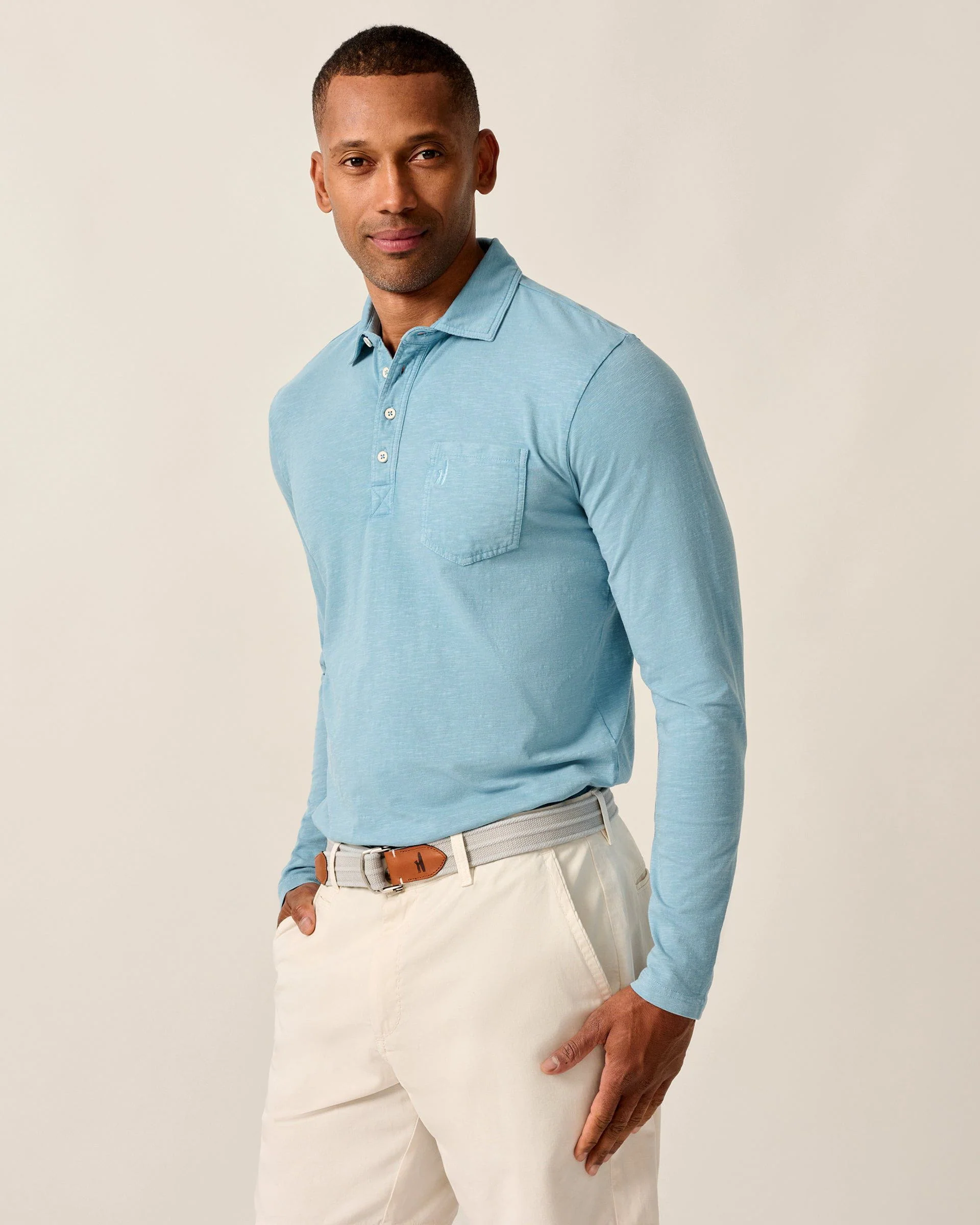 Long-Sleeve Original 4-Button Polo - Coastal Wash