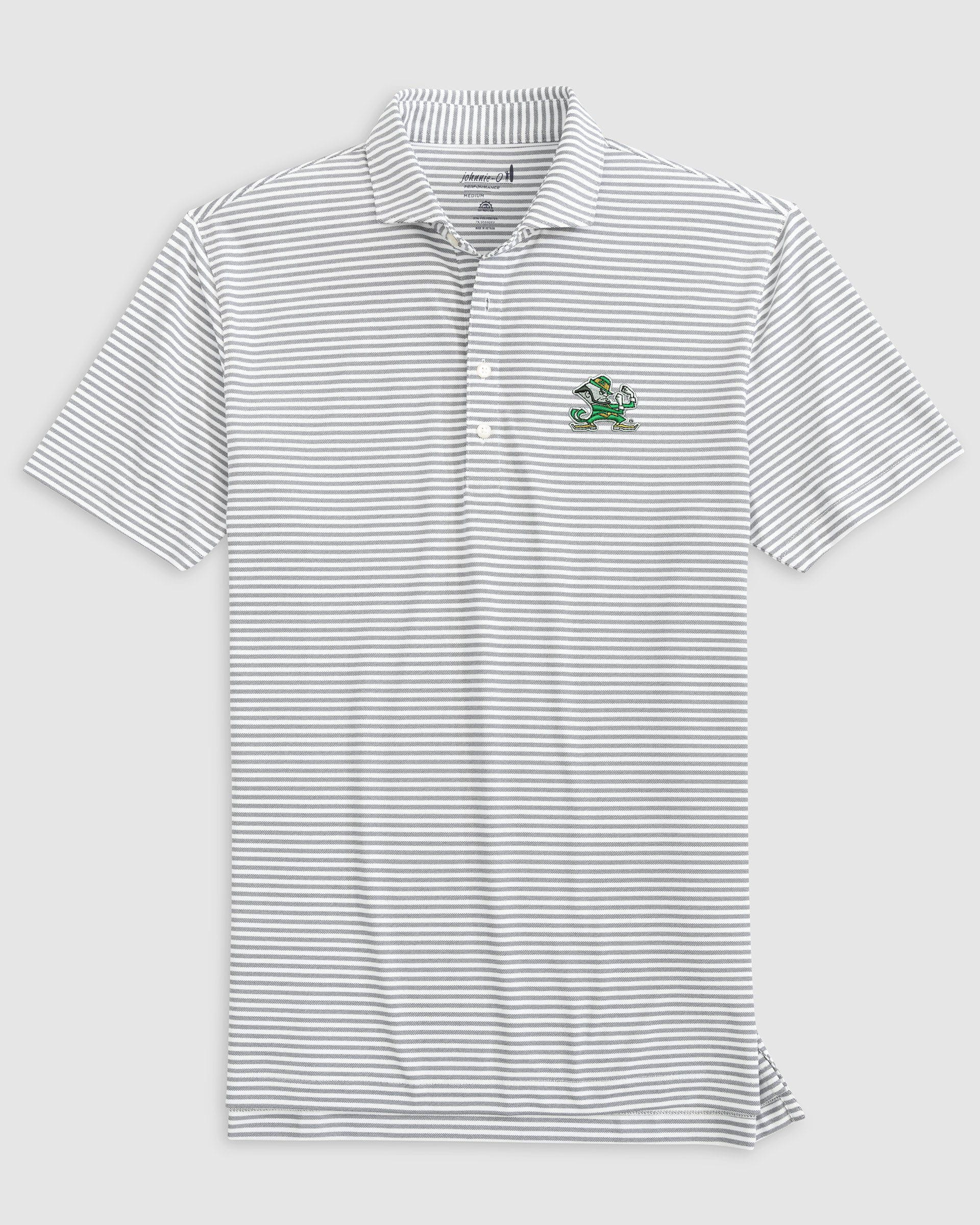 Notre Dame Stetsons Striped Performance Mesh Polo - Leprechaun Logo