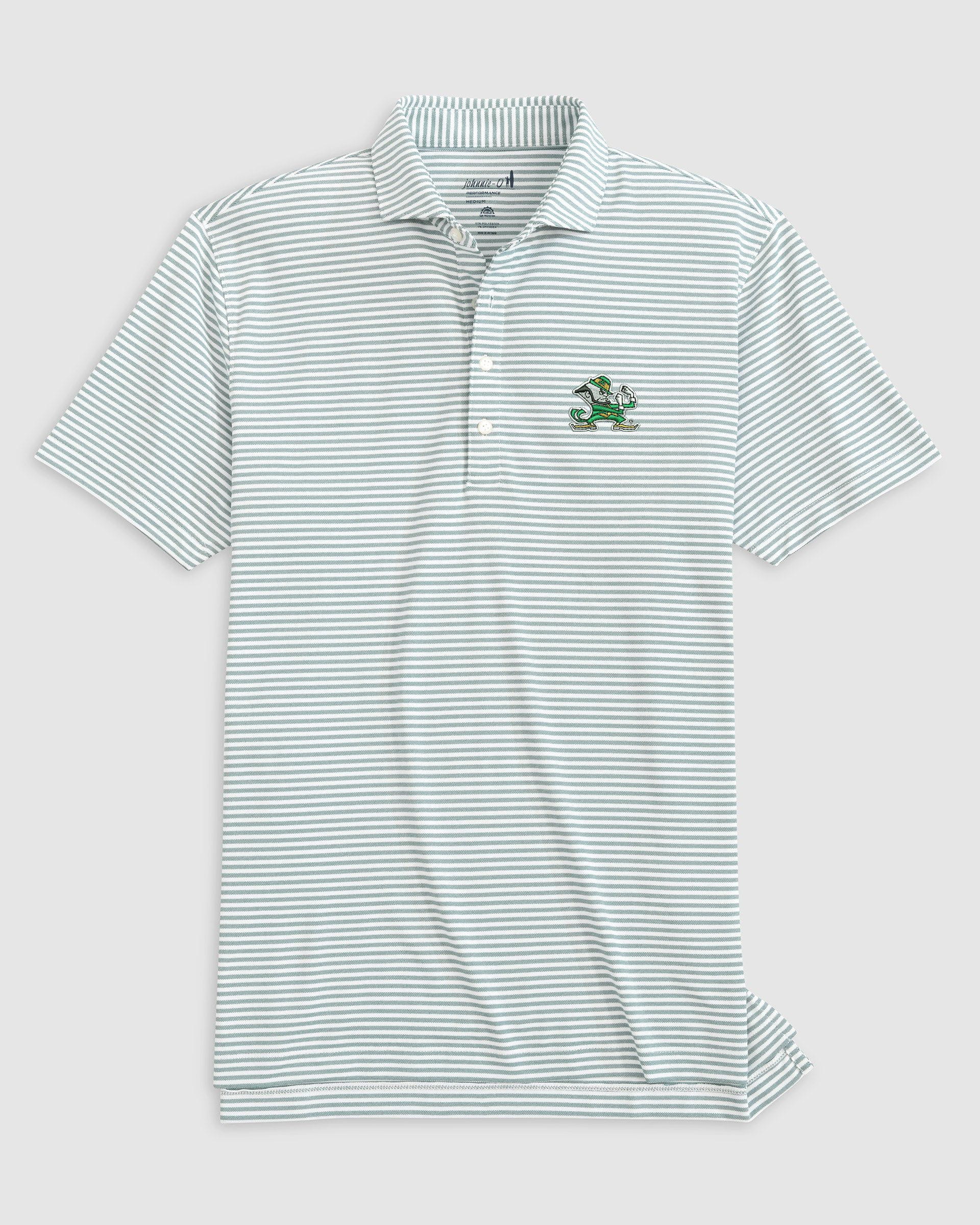 Notre Dame Stetsons Striped Performance Mesh Polo - Leprechaun Logo