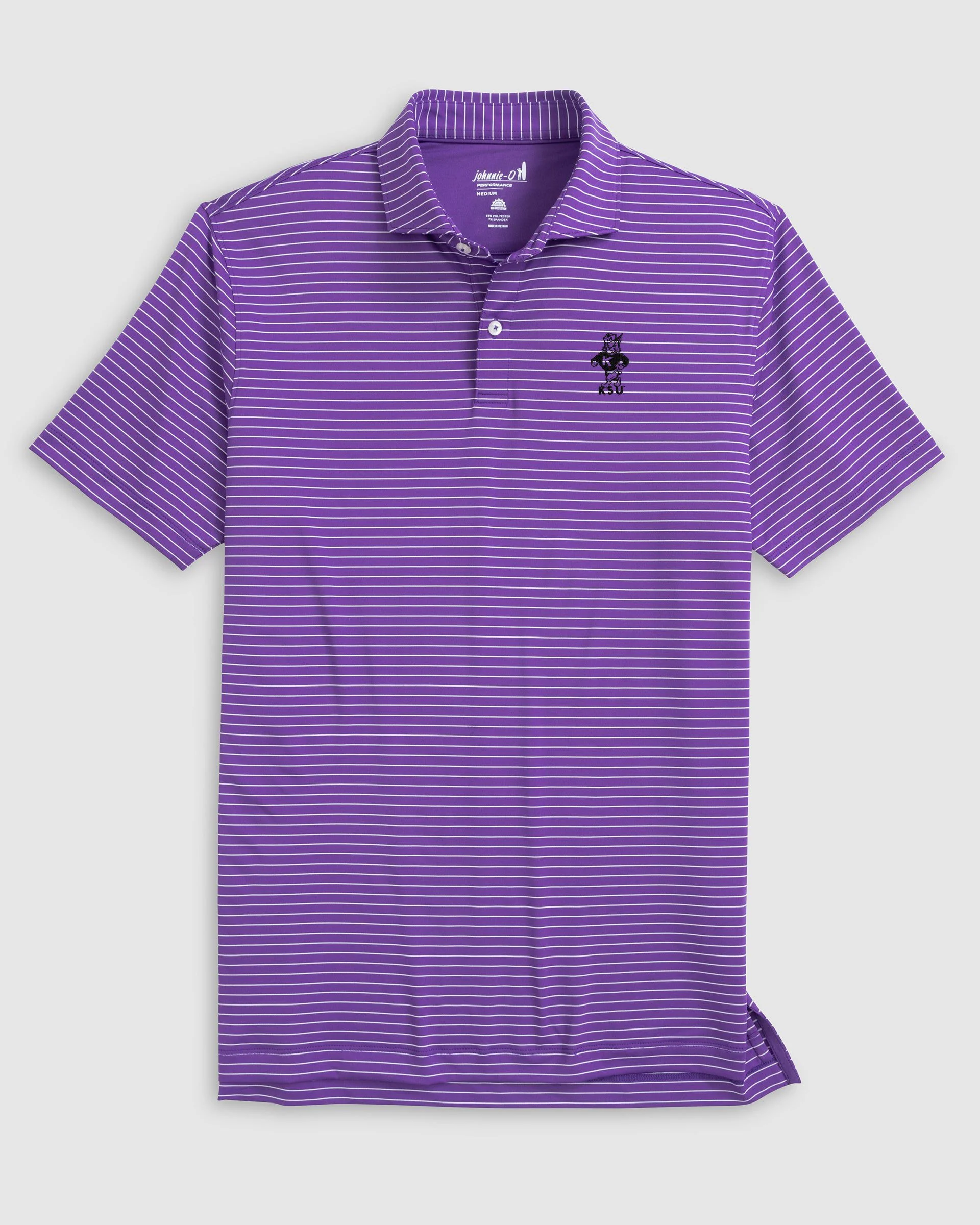Kansas State Beau Striped Performance Jersey Polo - Vault Logo