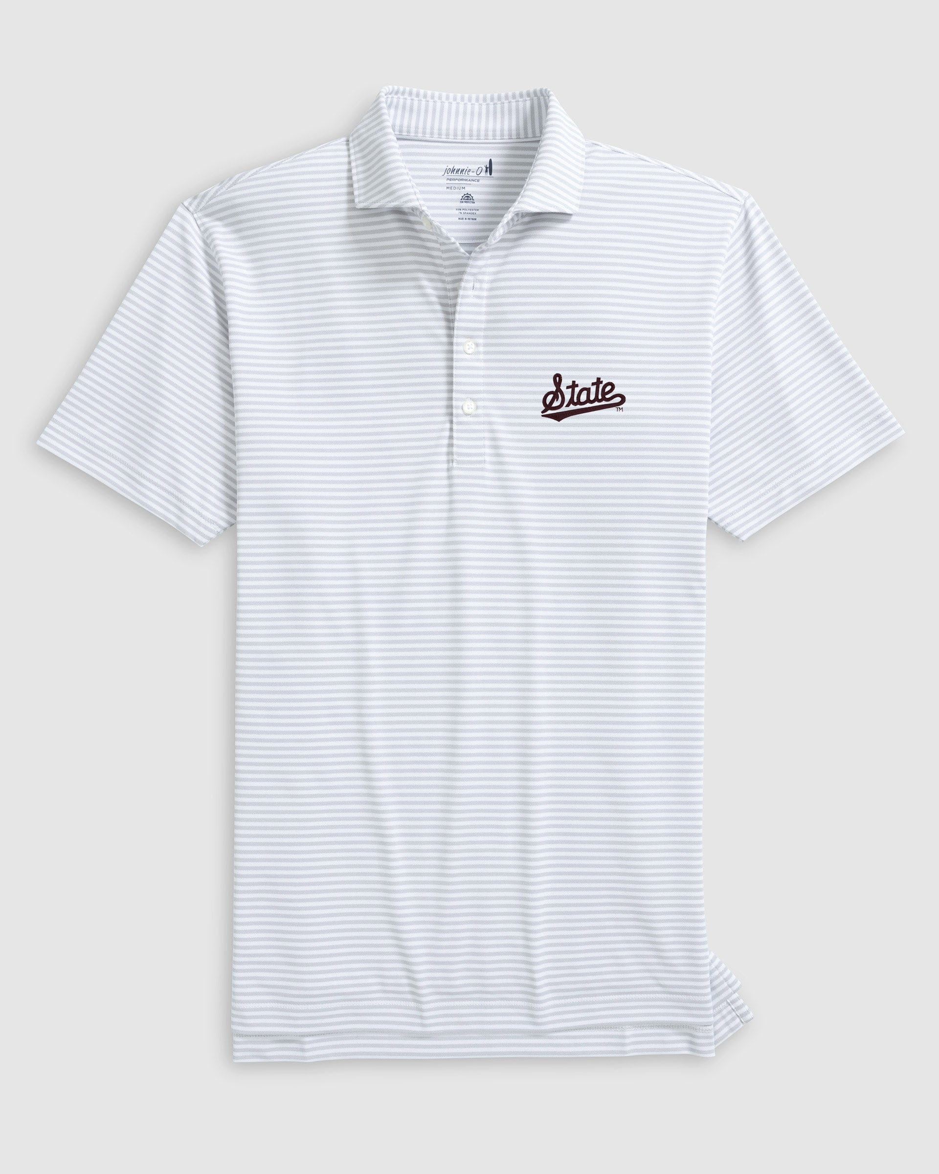 Mississippi State Stetsons Striped Performance Mesh Polo - Script Logo