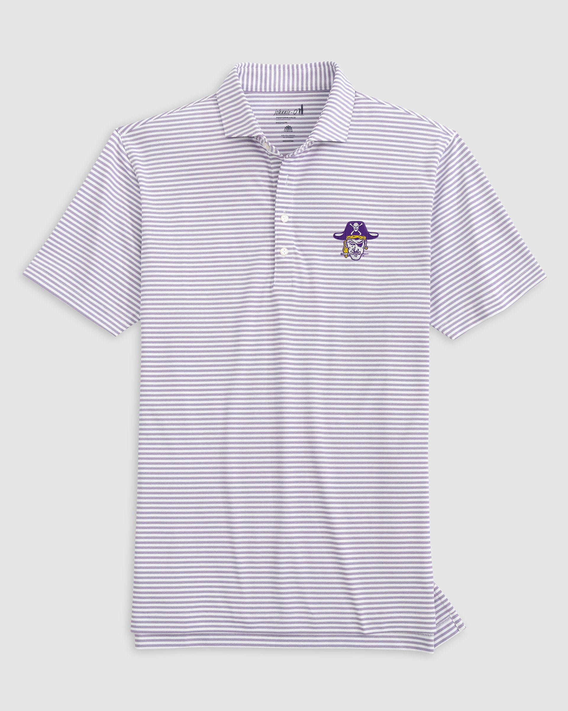 East Carolina Stetsons Striped Performance Mesh Polo - Vault Logo