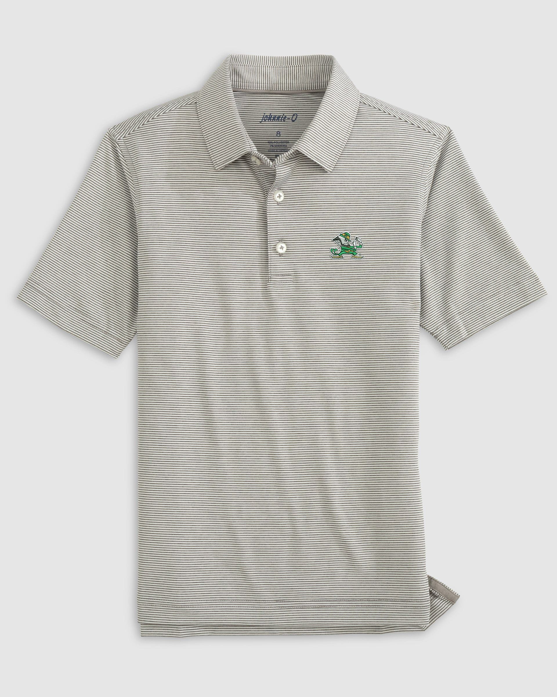 Notre Dame Lyndonn Jr. Striped Jersey Performance Polo - Leprechaun Logo