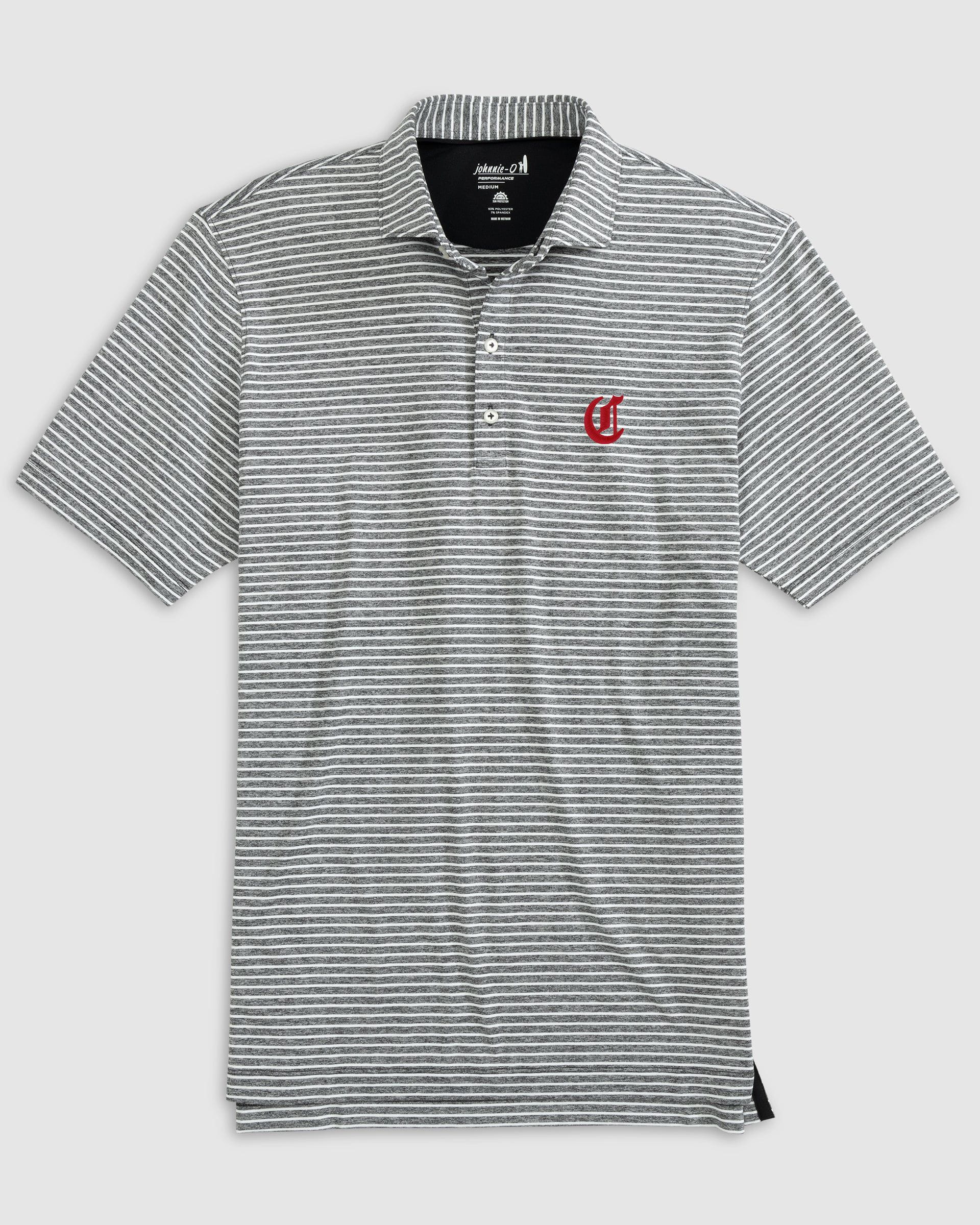 Cincinnati Reds Clipperr Striped Jersey Performance Polo - Cooperstown Logo