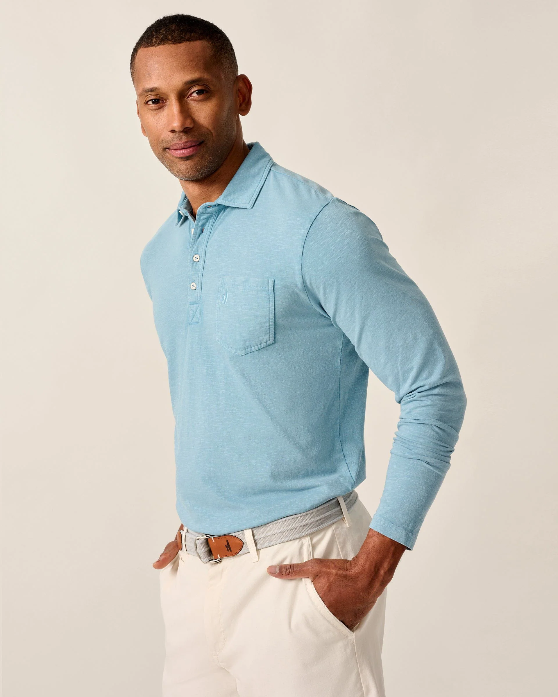 Long-Sleeve Original 4-Button Polo - Coastal Wash