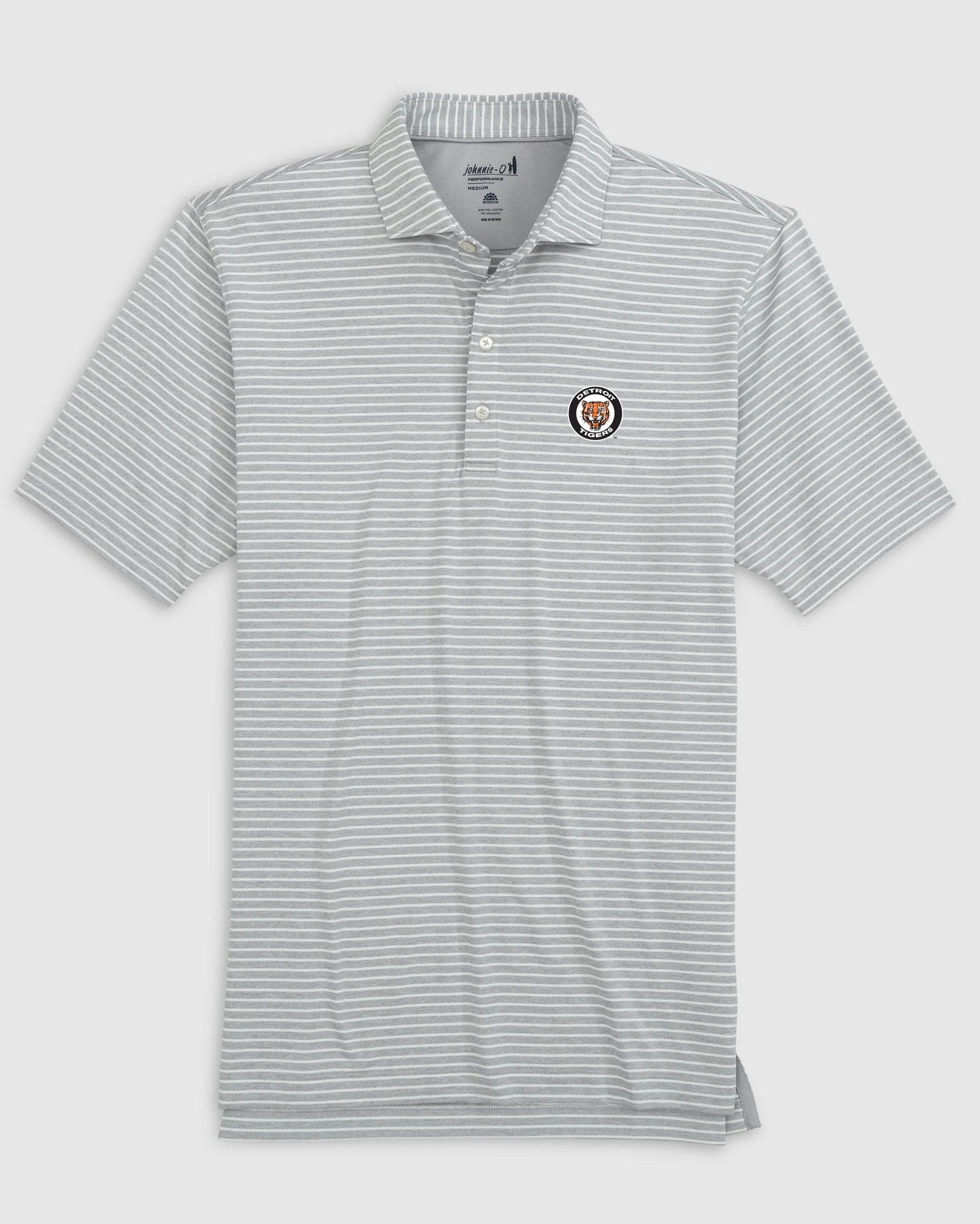 Detroit Tigers Clipperr Striped Jersey Performance Polo - Cooperstown Logo