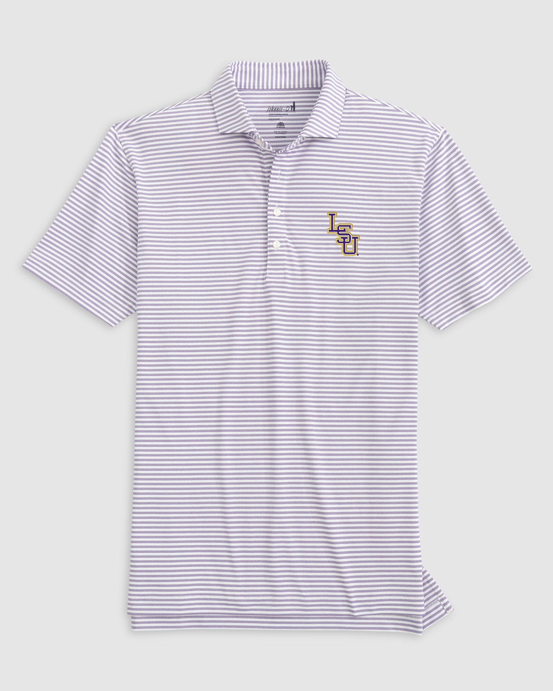 Louisiana State Stetsons Striped Performance Mesh Polo - Baseball Logo