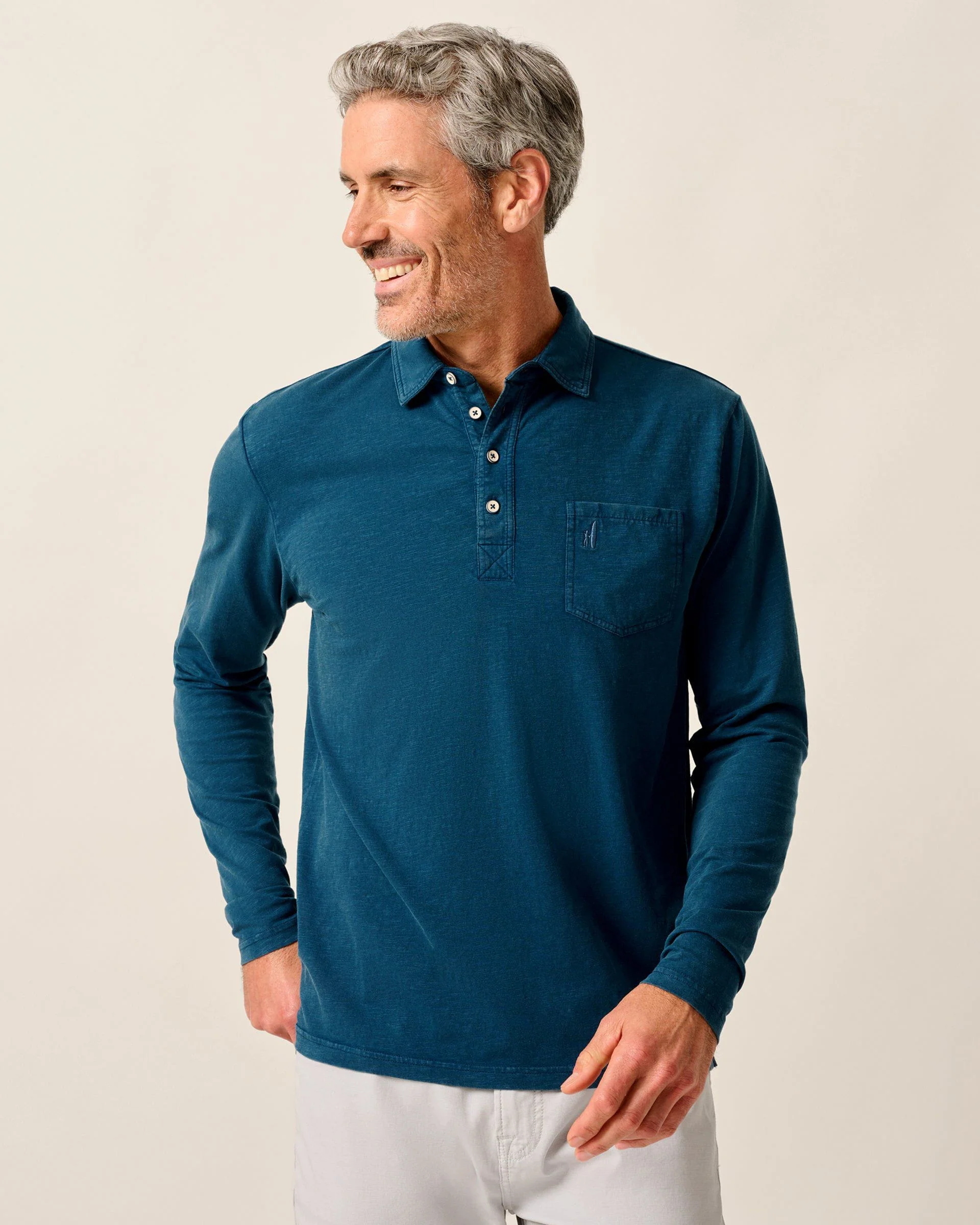 Long-Sleeve Original 4-Button Polo - Coastal Wash