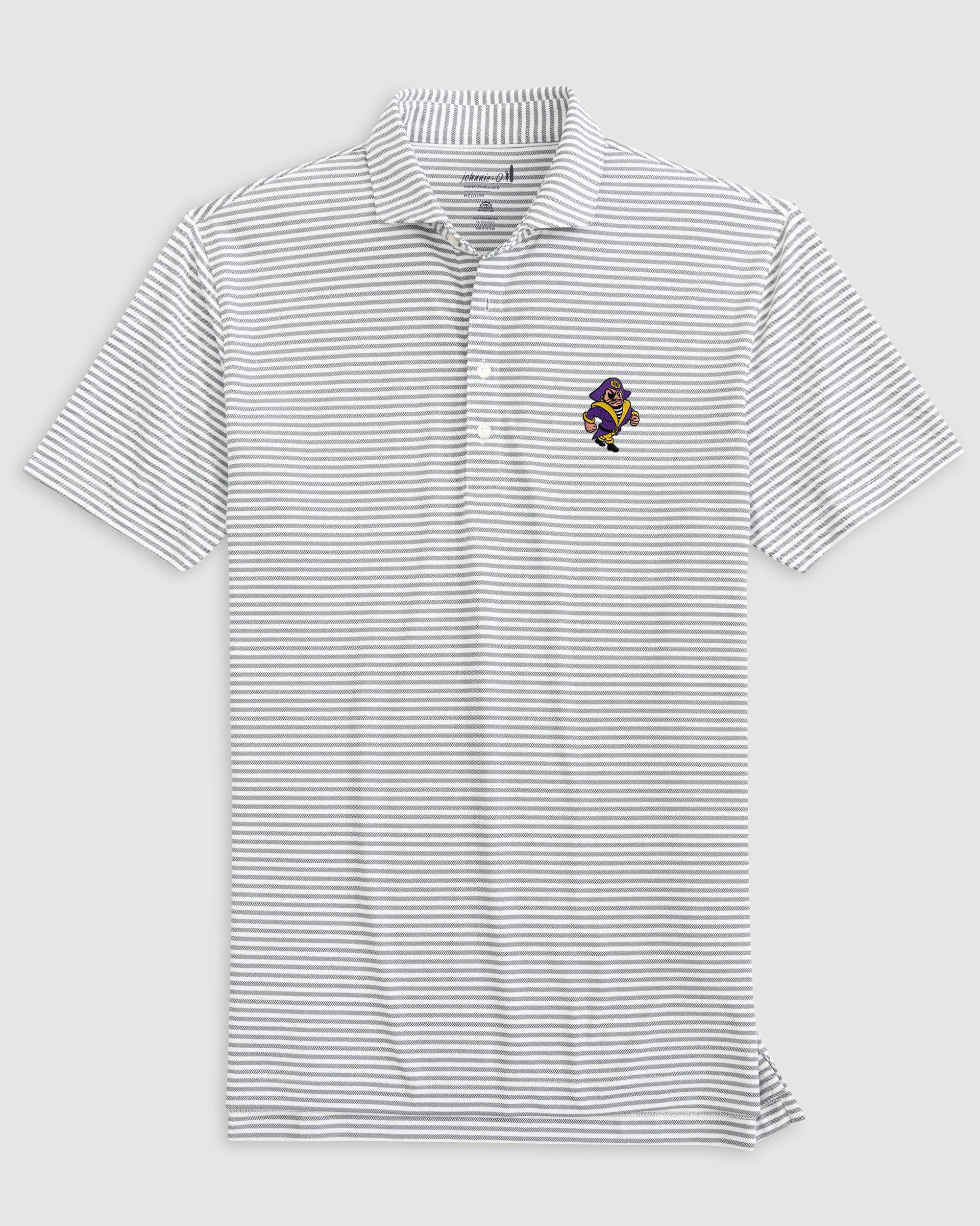 East Carolina Stetsons Striped Performance Mesh Polo - Vault Logo