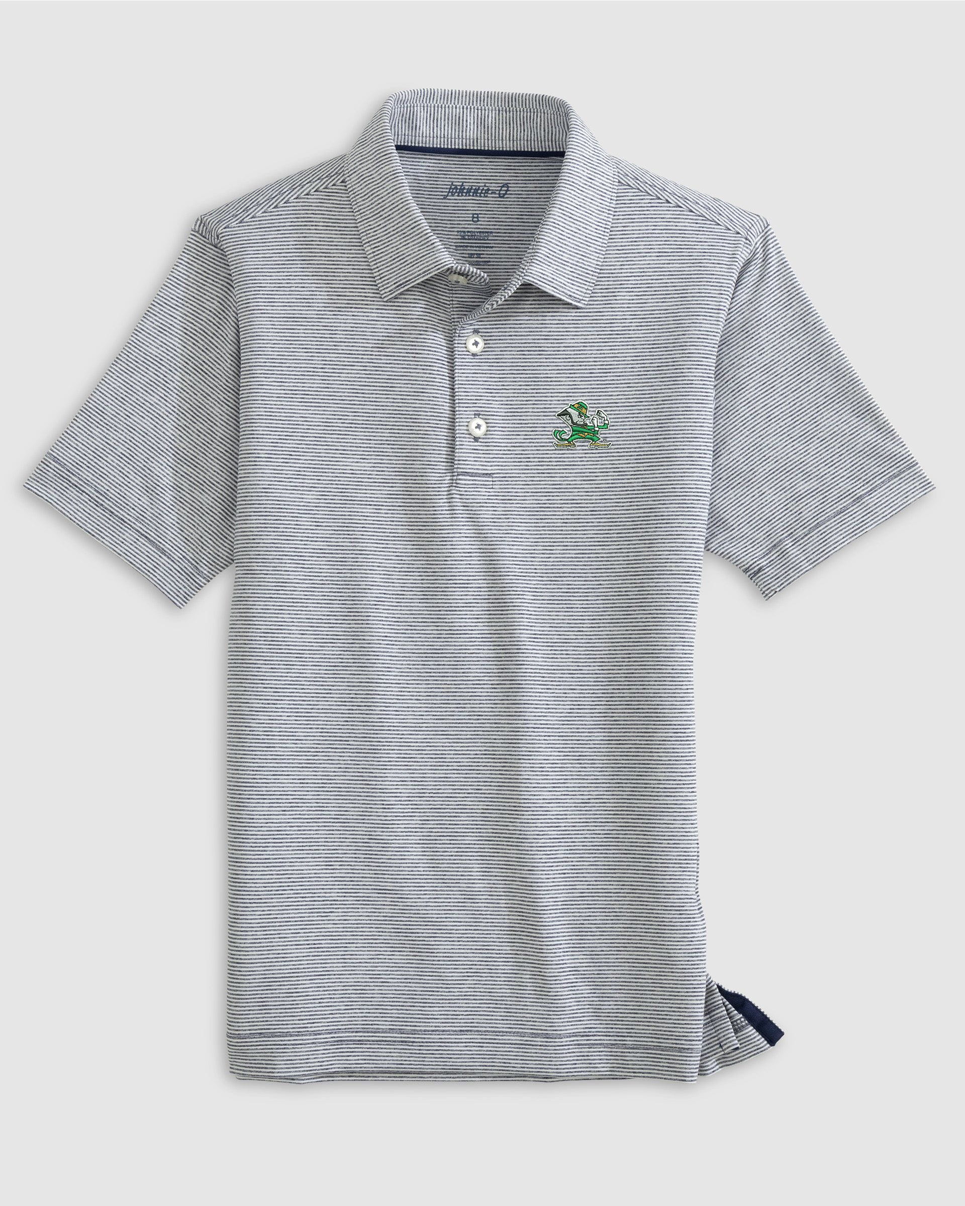 Notre Dame Lyndonn Jr. Striped Jersey Performance Polo - Leprechaun Logo