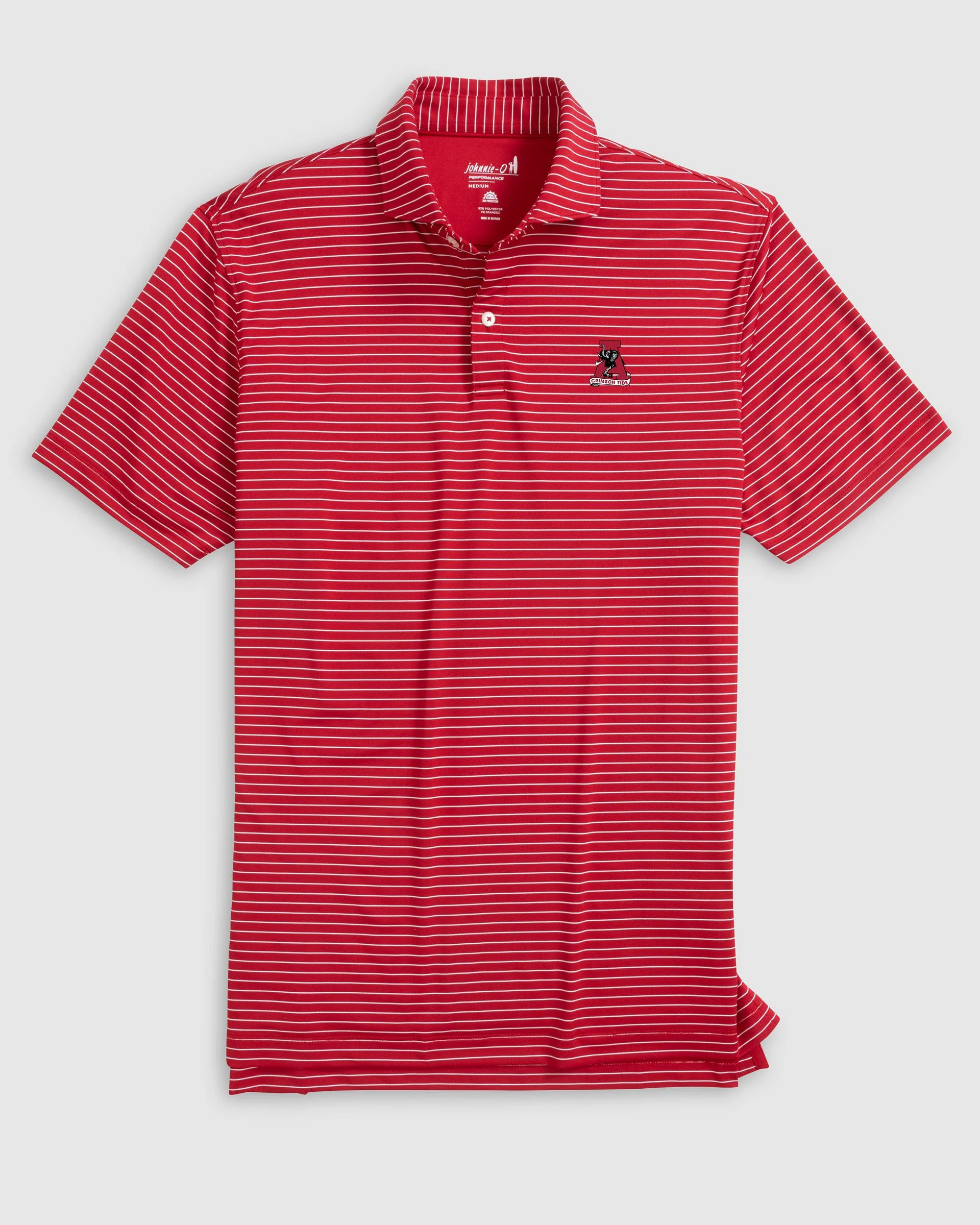 Alabama Beau Striped Performance Jersey Polo - Vault Logo