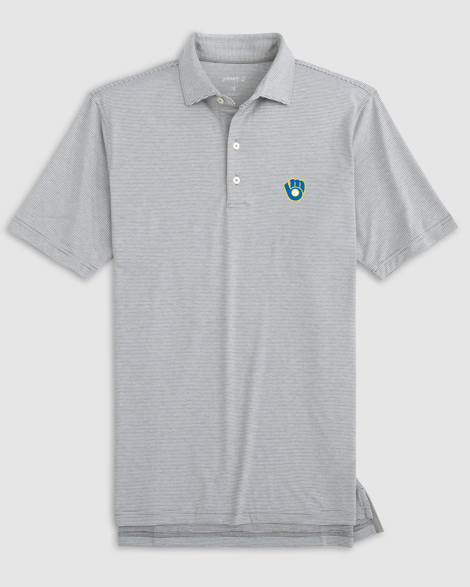 Milwaukee Brewers Lyndonn Striped Jersey Performance Polo - Cooperstown Logo