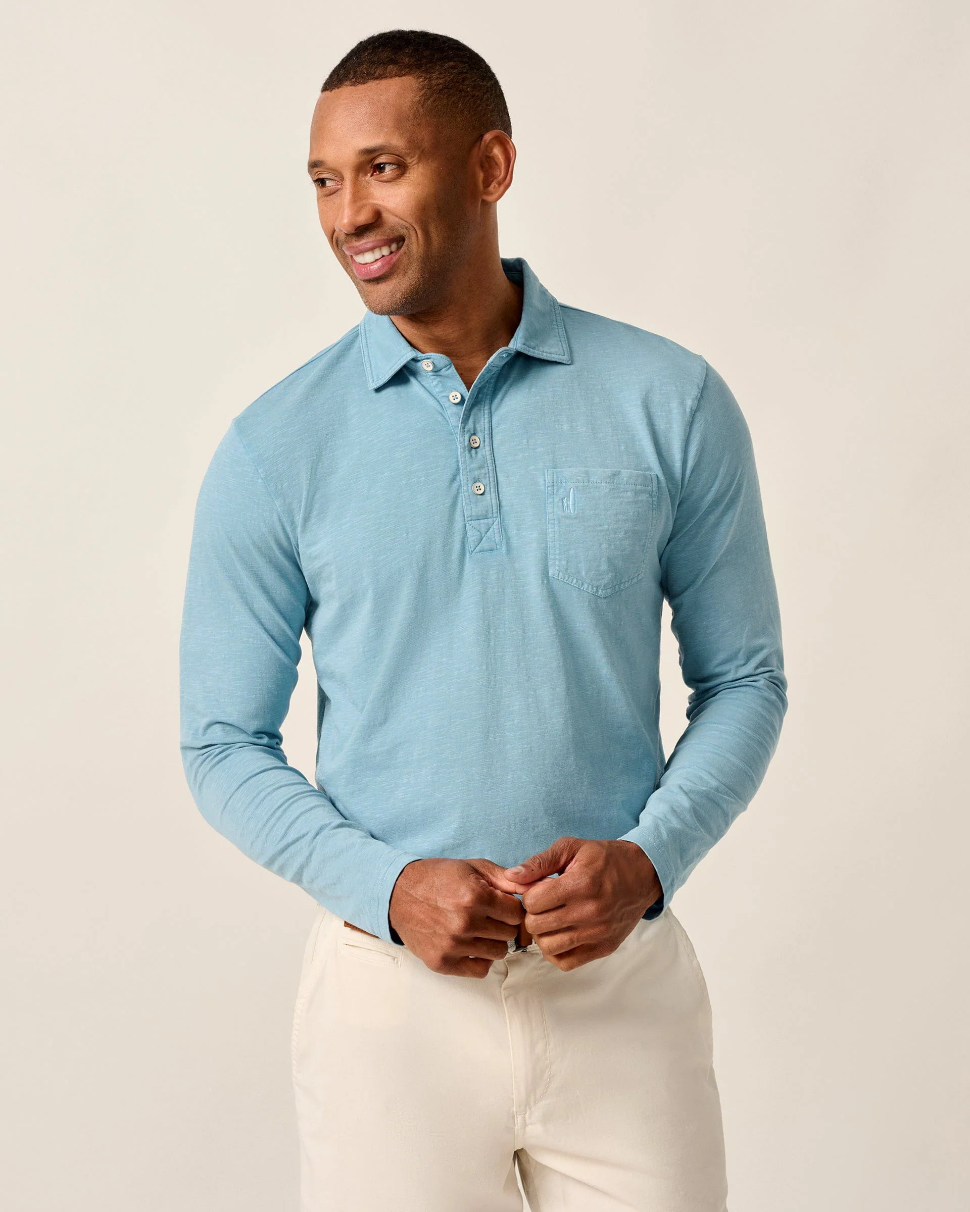 Long-Sleeve Original 4-Button Polo - Coastal Wash