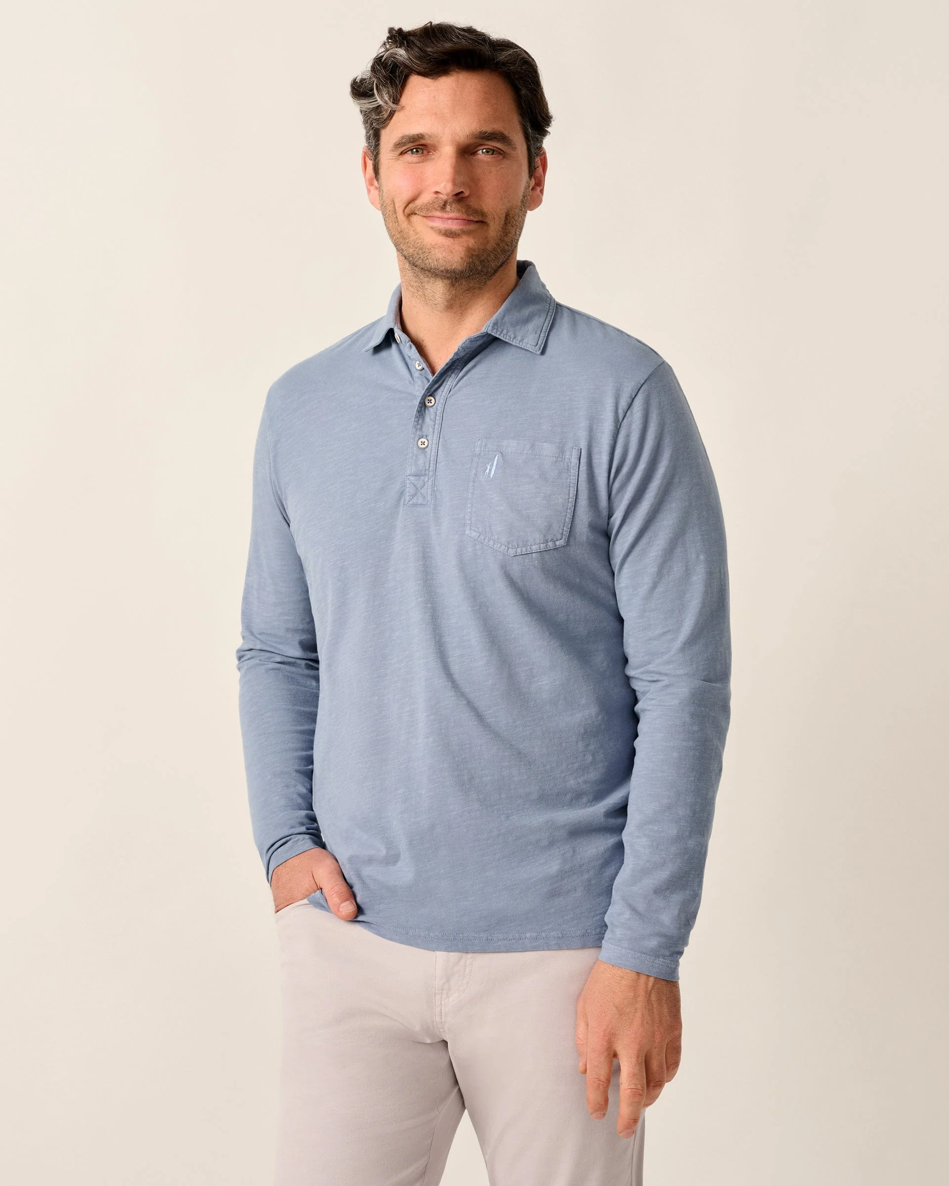 Long-Sleeve Original 4-Button Polo - Coastal Wash