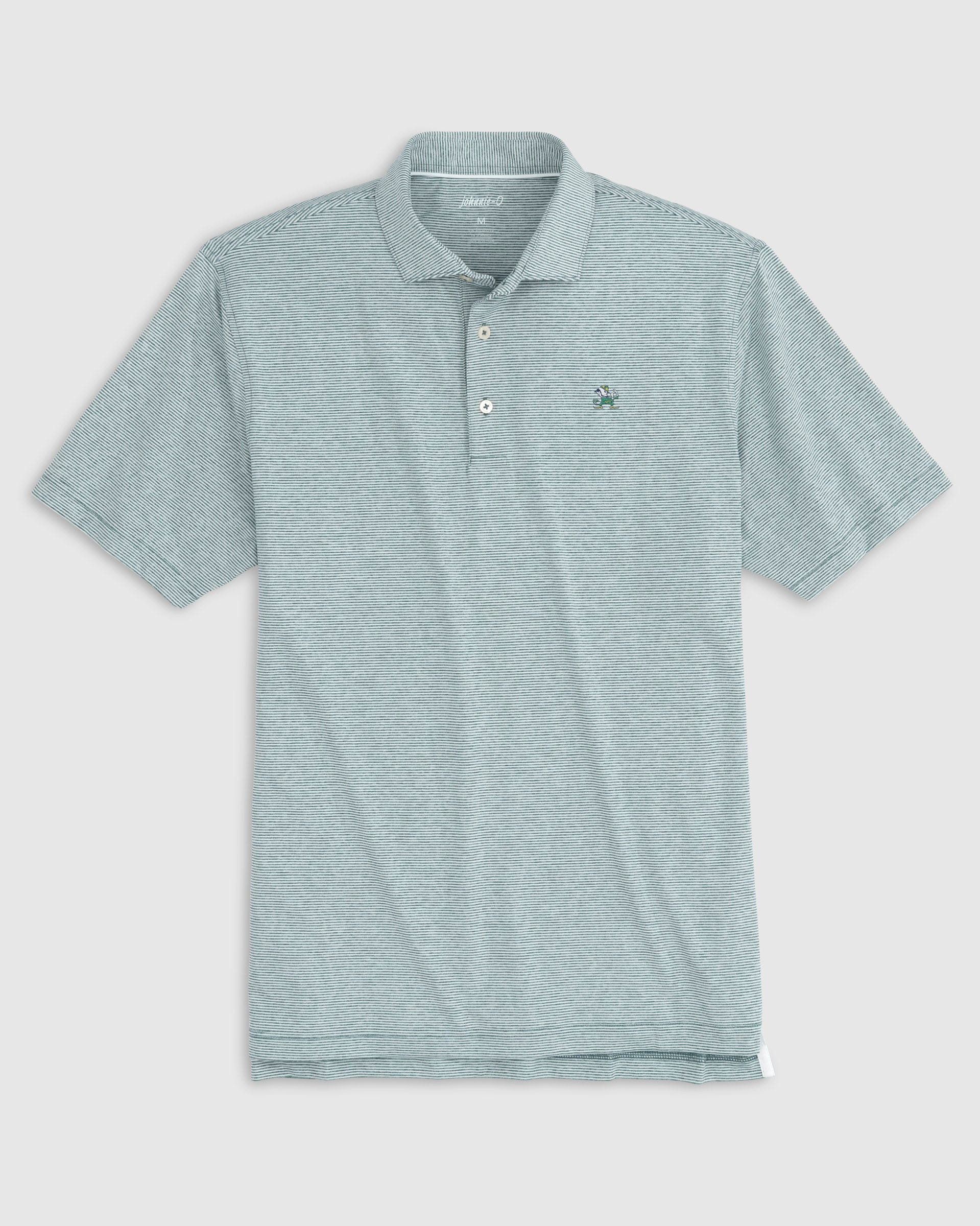 Notre Dame Lyndonn Striped Jersey Performance Polo - Leprechaun Logo