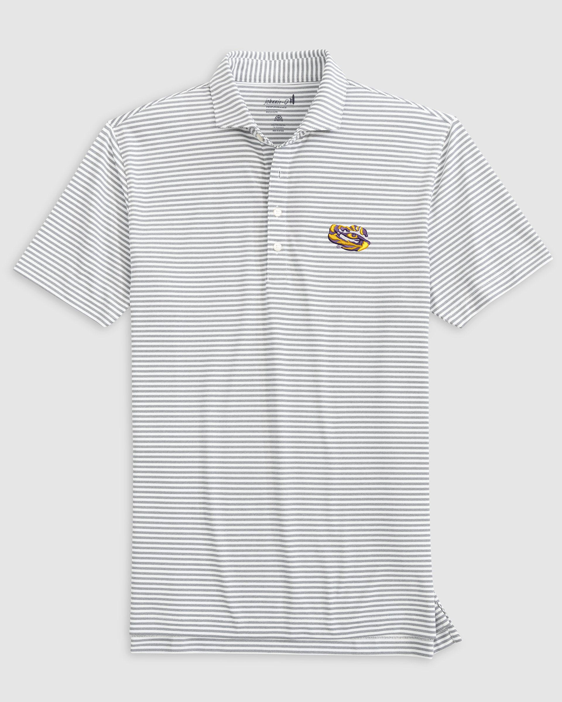 Louisiana State Stetsons Striped Performance Mesh Polo - Tiger Eye Logo