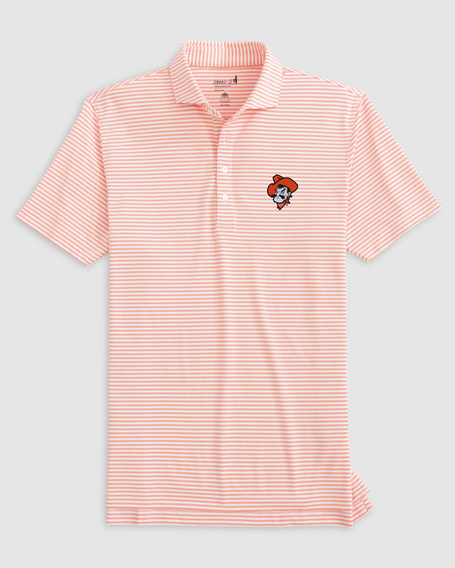 Oklahoma State Stetsons Striped Performance Mesh Polo - Pistol Pete Logo