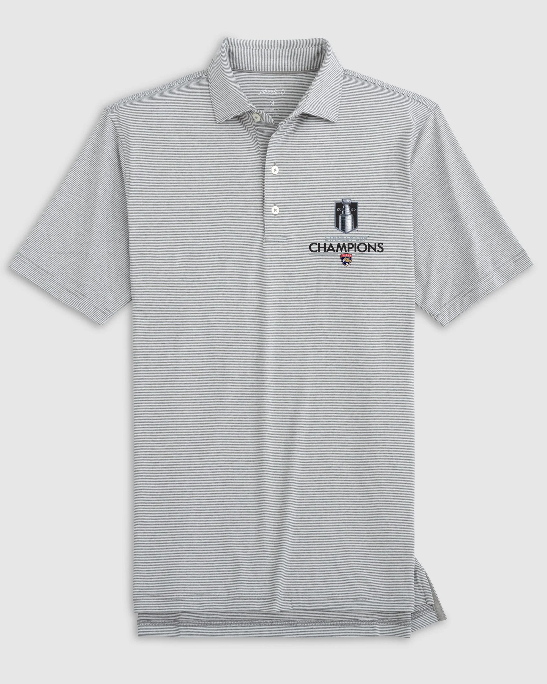 Florida Panthers Lyndonn Striped Jersey Performance Polo - 2025 Stanley Cup Champions Logo