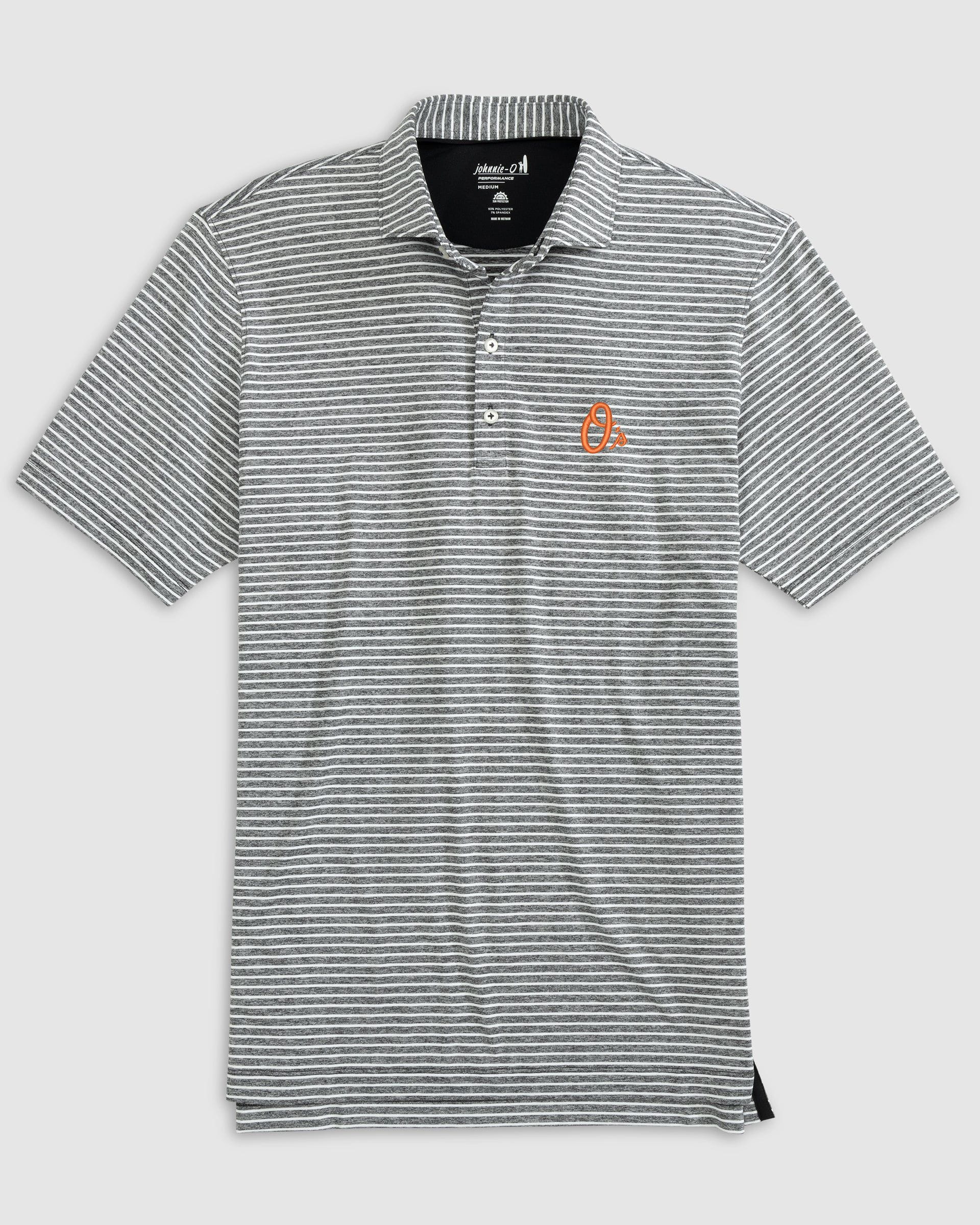 Baltimore Orioles Clipperr Striped Jersey Performance Polo - O Logo