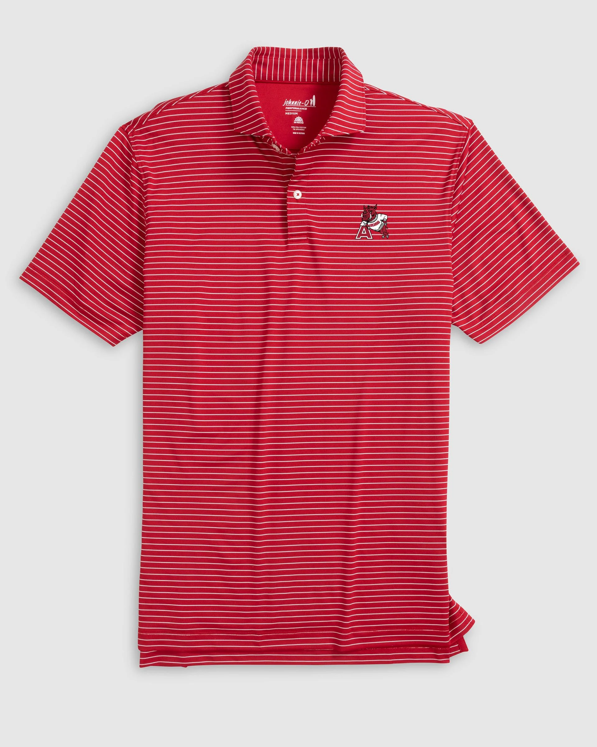 Arkansas Beau Striped Performance Jersey Polo - Vault Logo