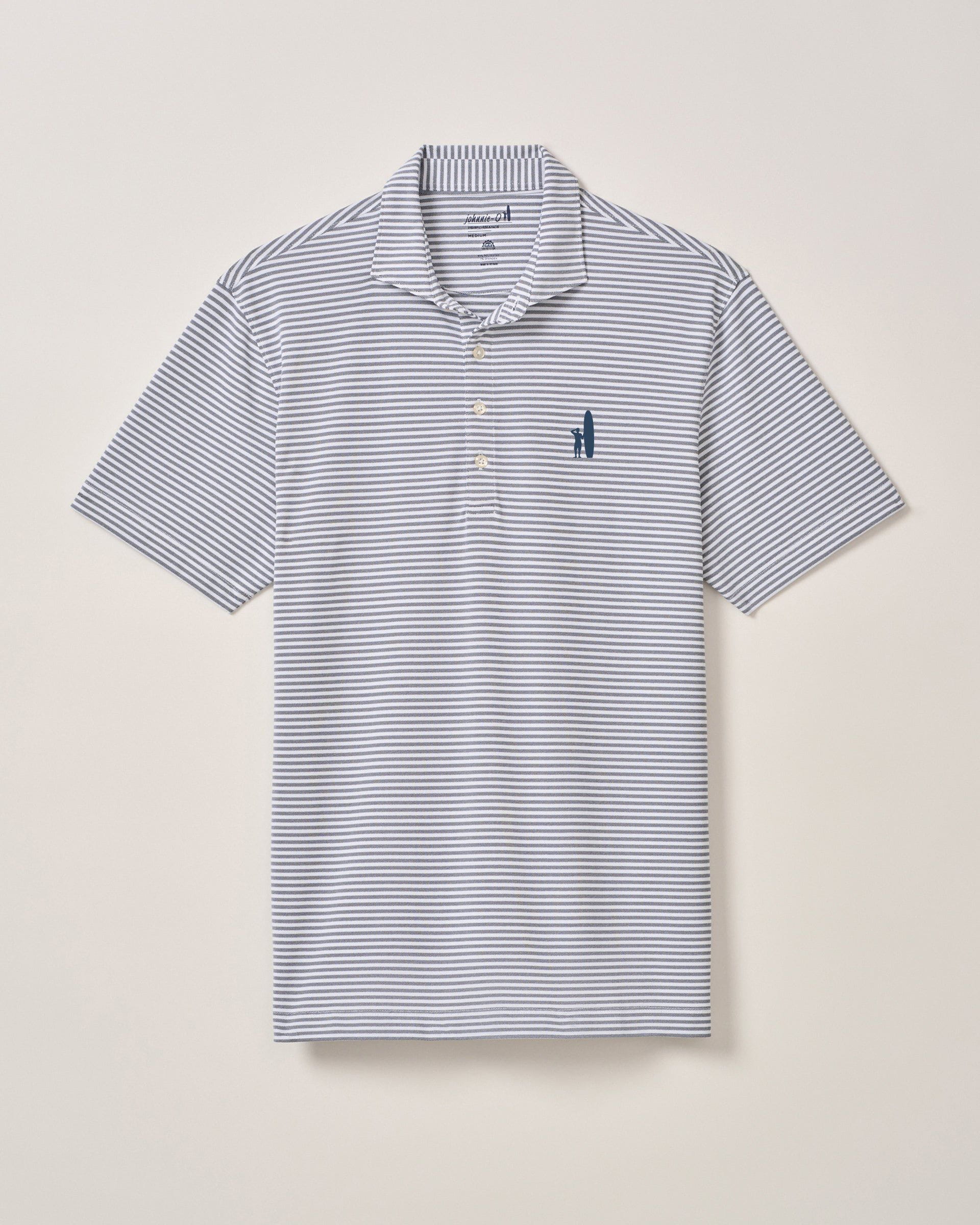 Custom Surfer Logo Performance Mesh Polo - Stetson Stripe