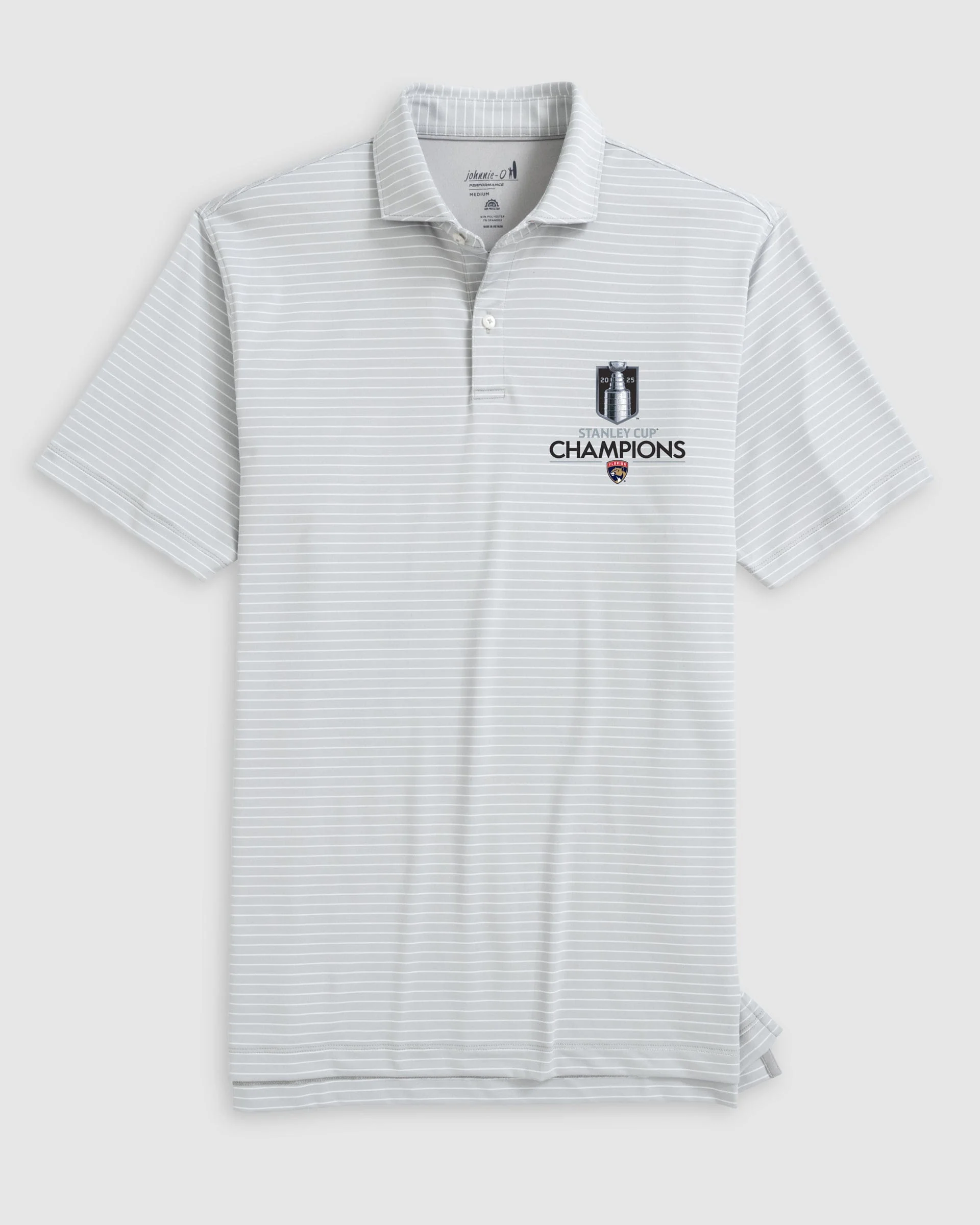 Florida Panthers Beau Striped Performance Jersey Polo - 2025 Stanley Cup Champions Logo