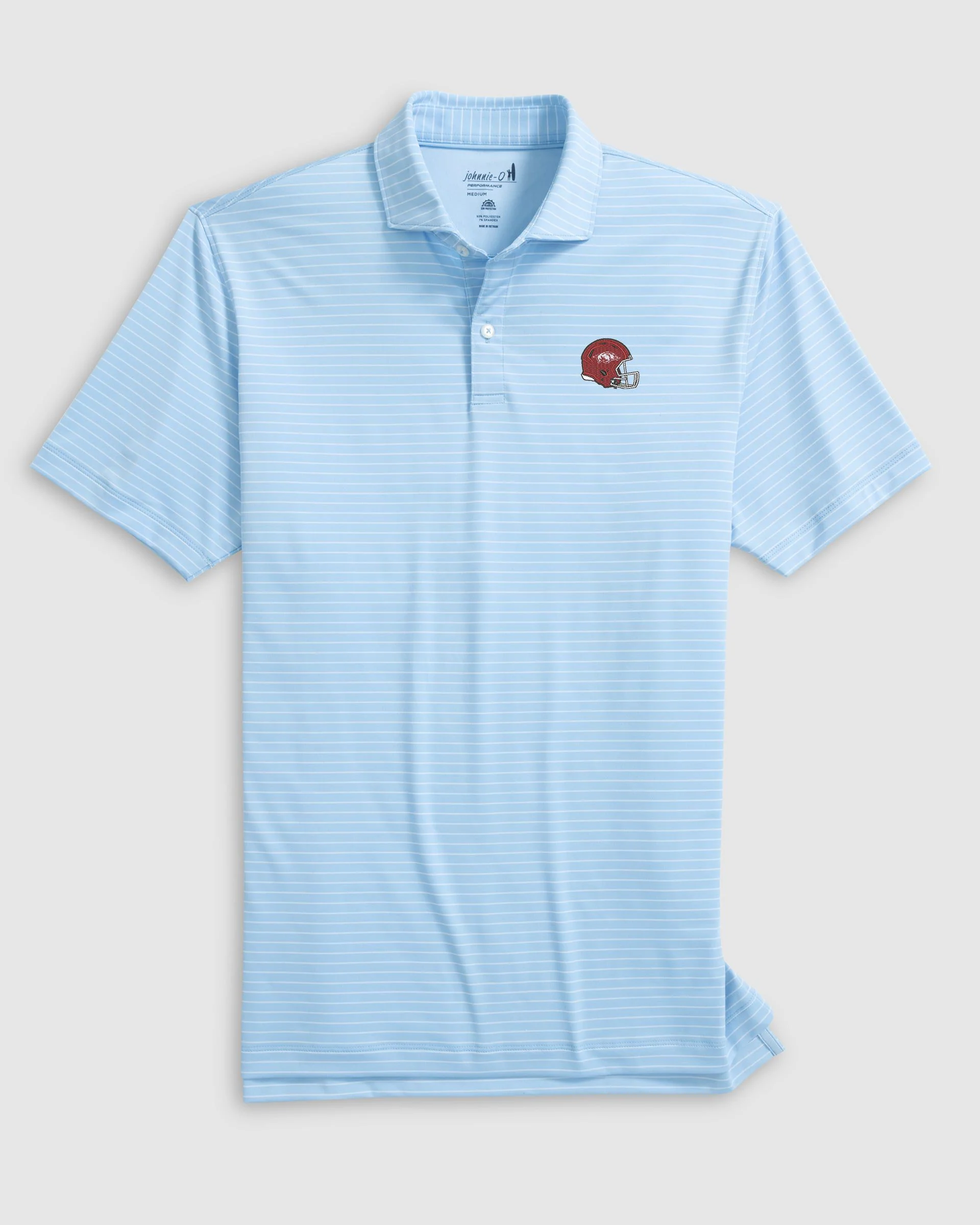 Arkansas Beau Striped Performance Jersey Polo - Helmet Logo