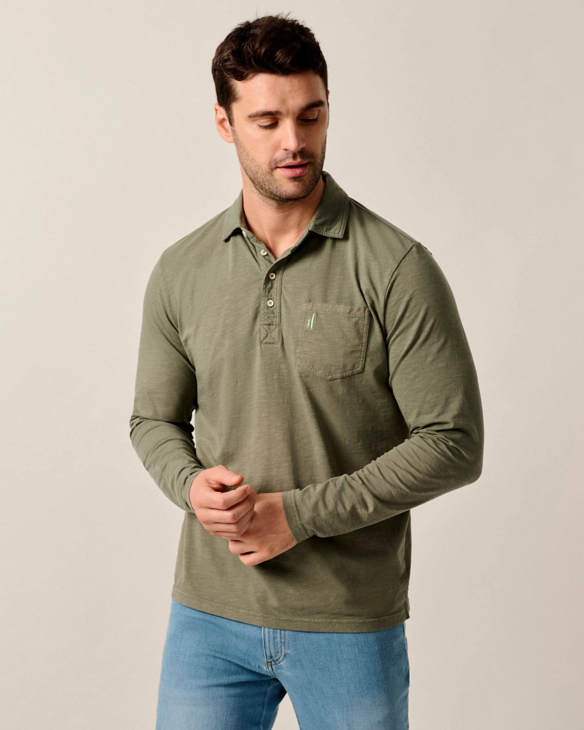 Long-Sleeve Original 4-Button Polo - Coastal Wash