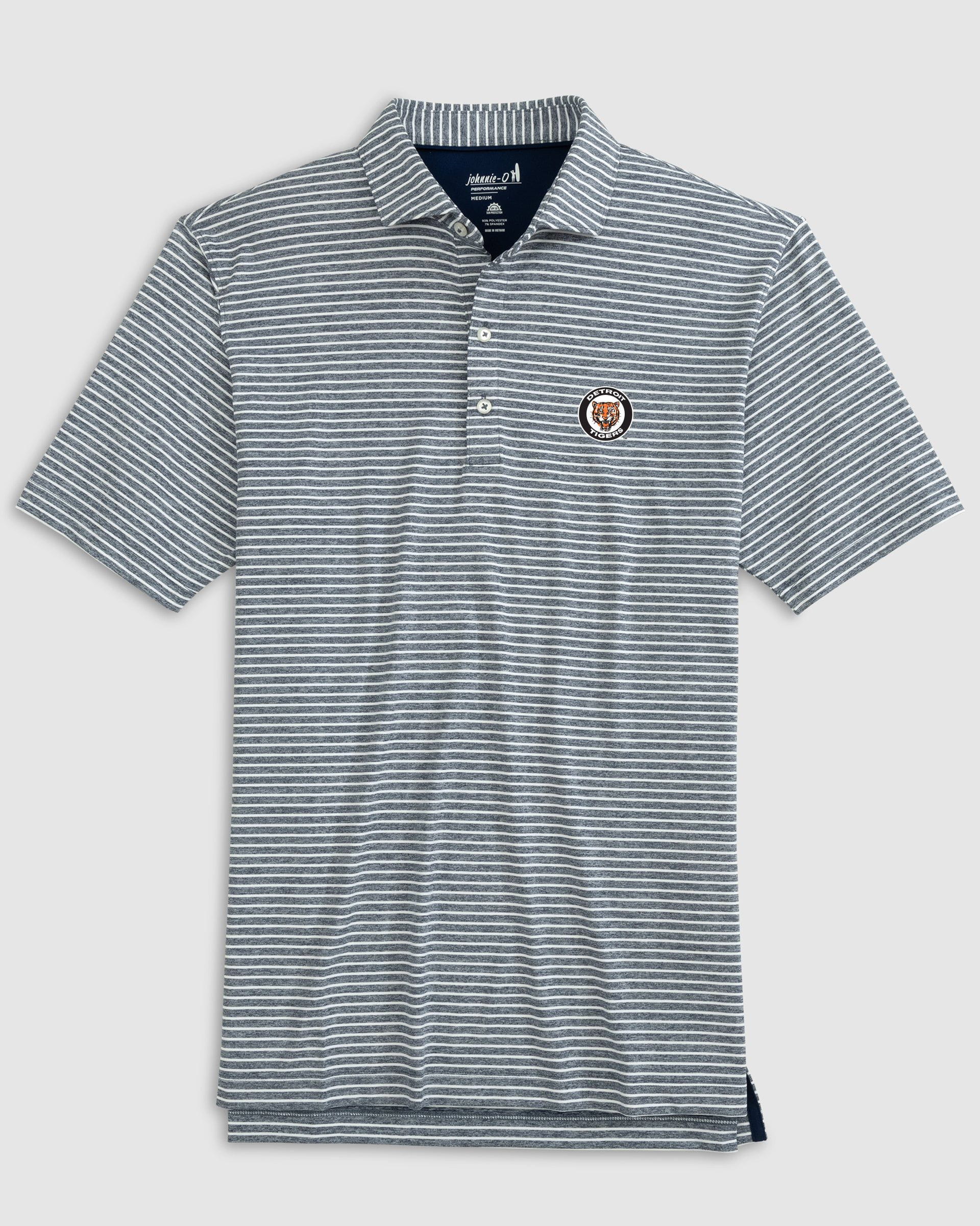 Detroit Tigers Clipperr Striped Jersey Performance Polo - Cooperstown Logo