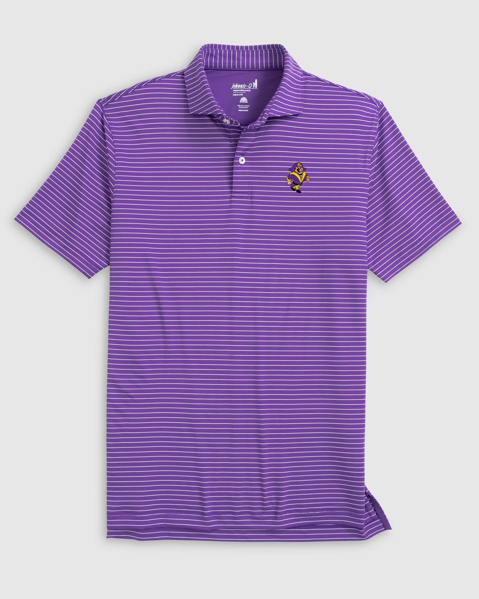 East Carolina Beau Striped Performance Jersey Polo - Vault Logo