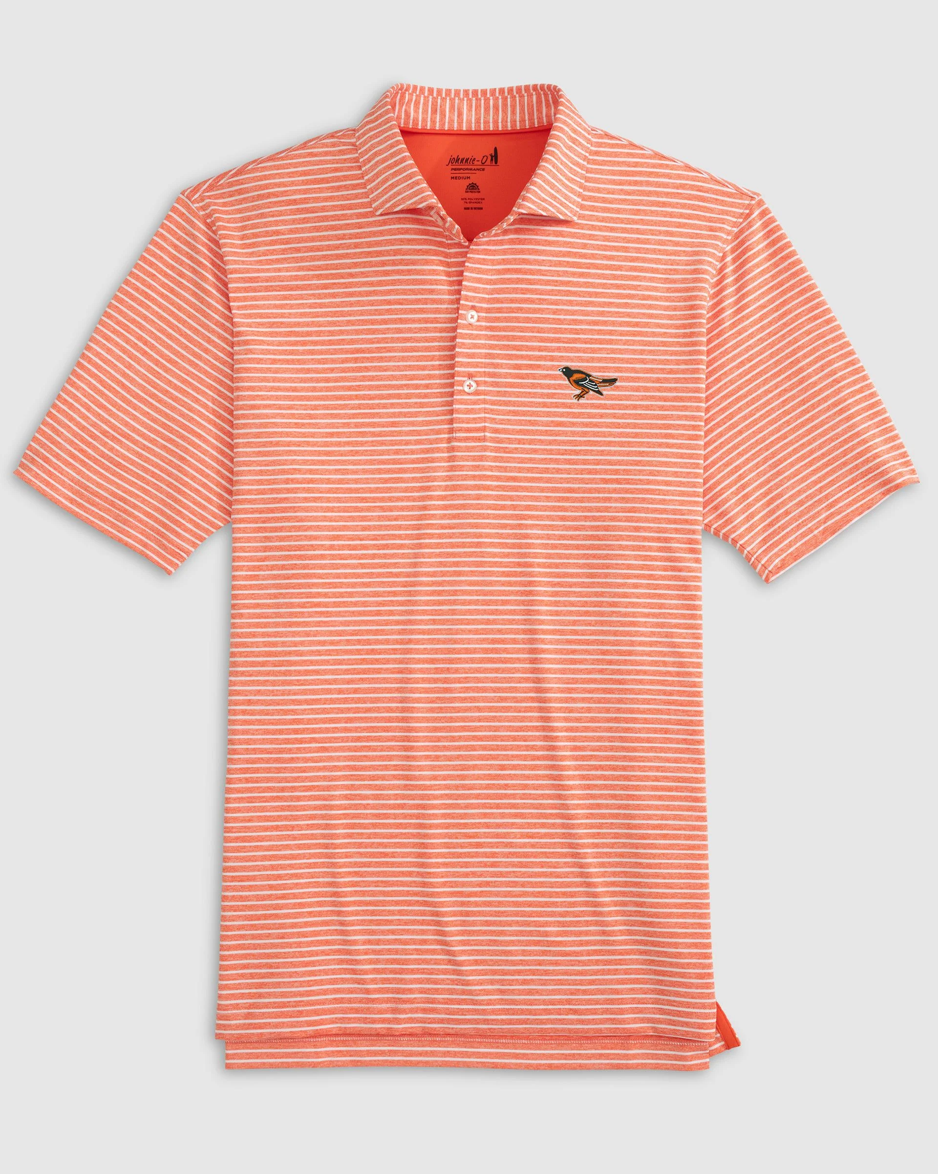 Baltimore Orioles Clipperr Striped Jersey Performance Polo - Cooperstown Logo