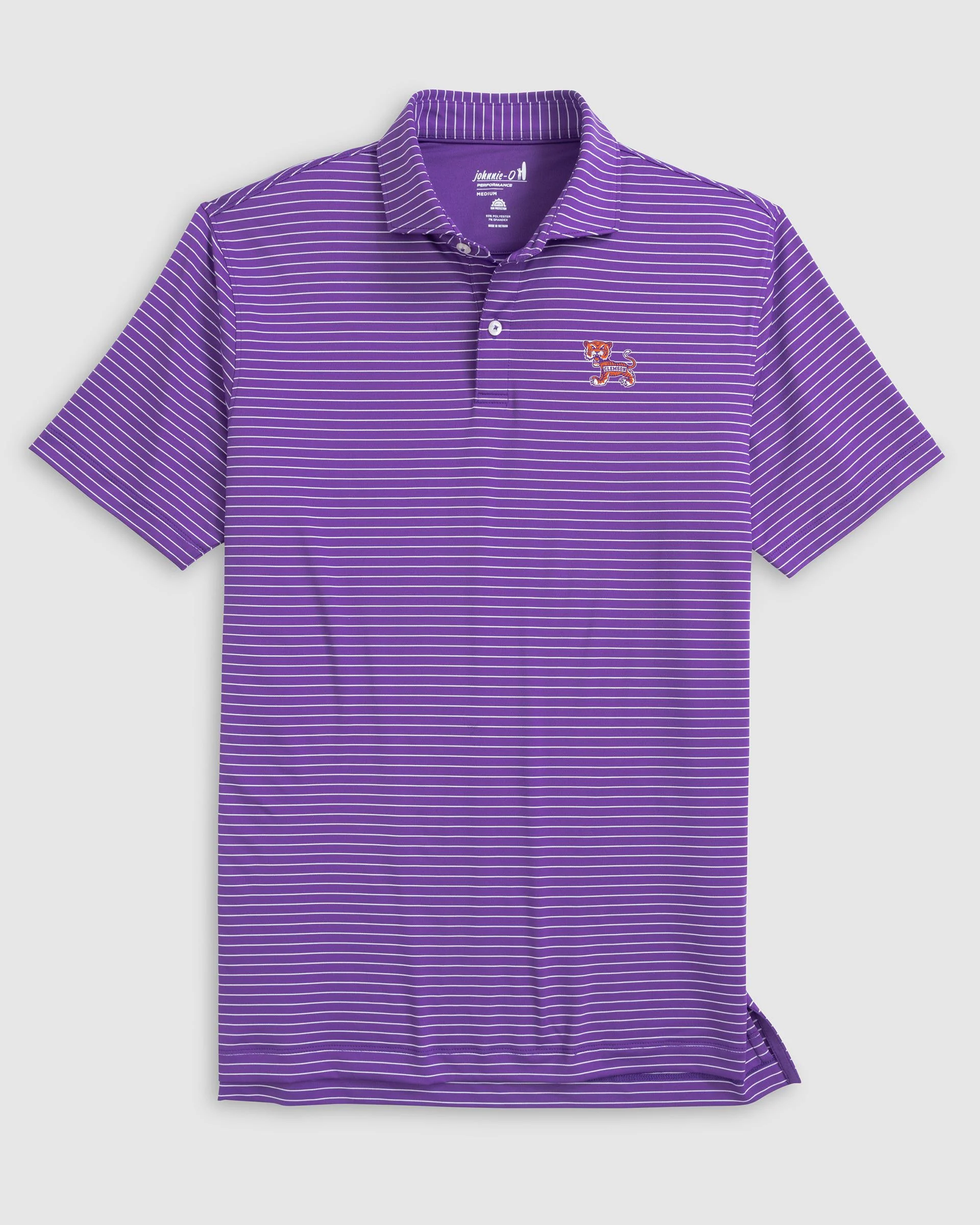 Clemson Beau Striped Performance Jersey Polo - Vault Logo