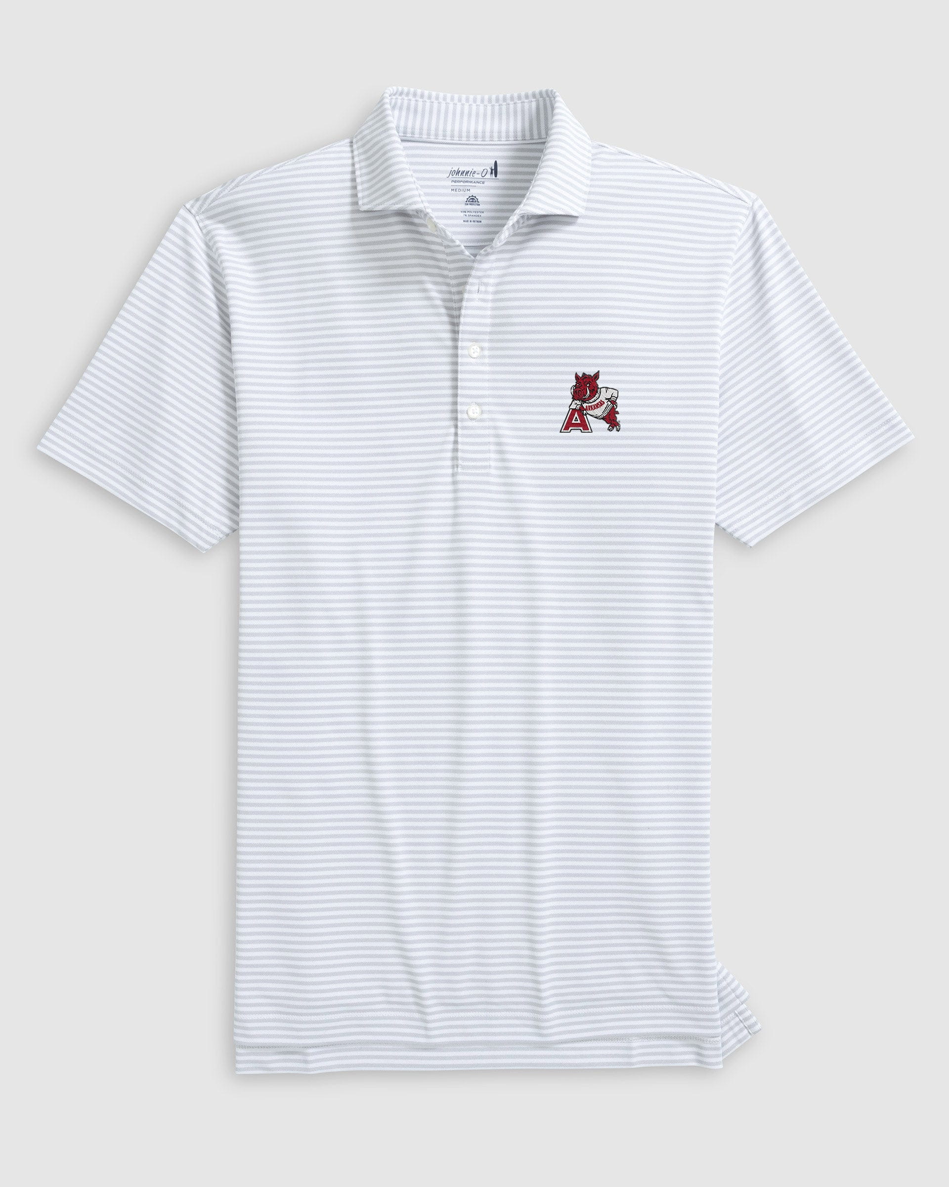 Arkansas Stetsons Striped Performance Mesh Polo - Vault Logo