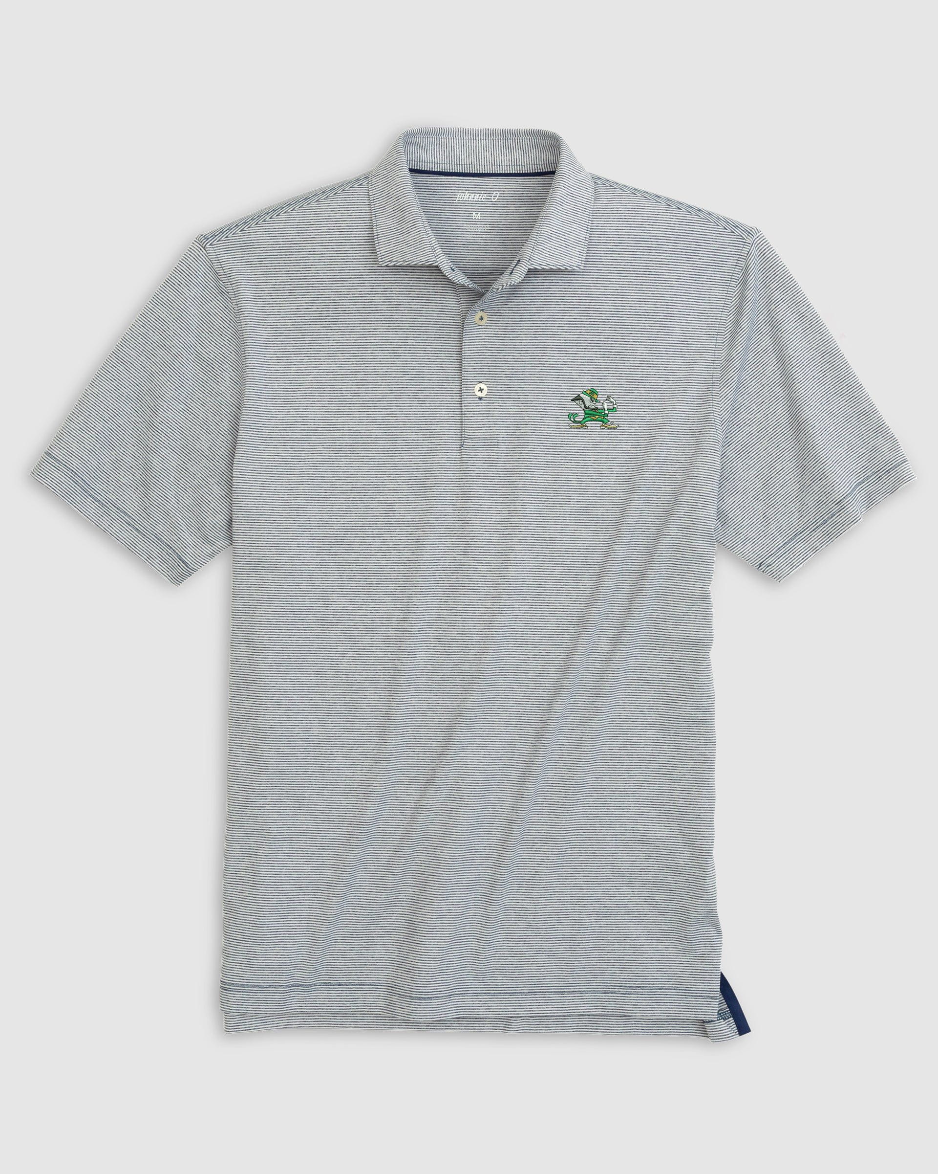 Notre Dame Lyndonn Striped Jersey Performance Polo - Leprechaun Logo