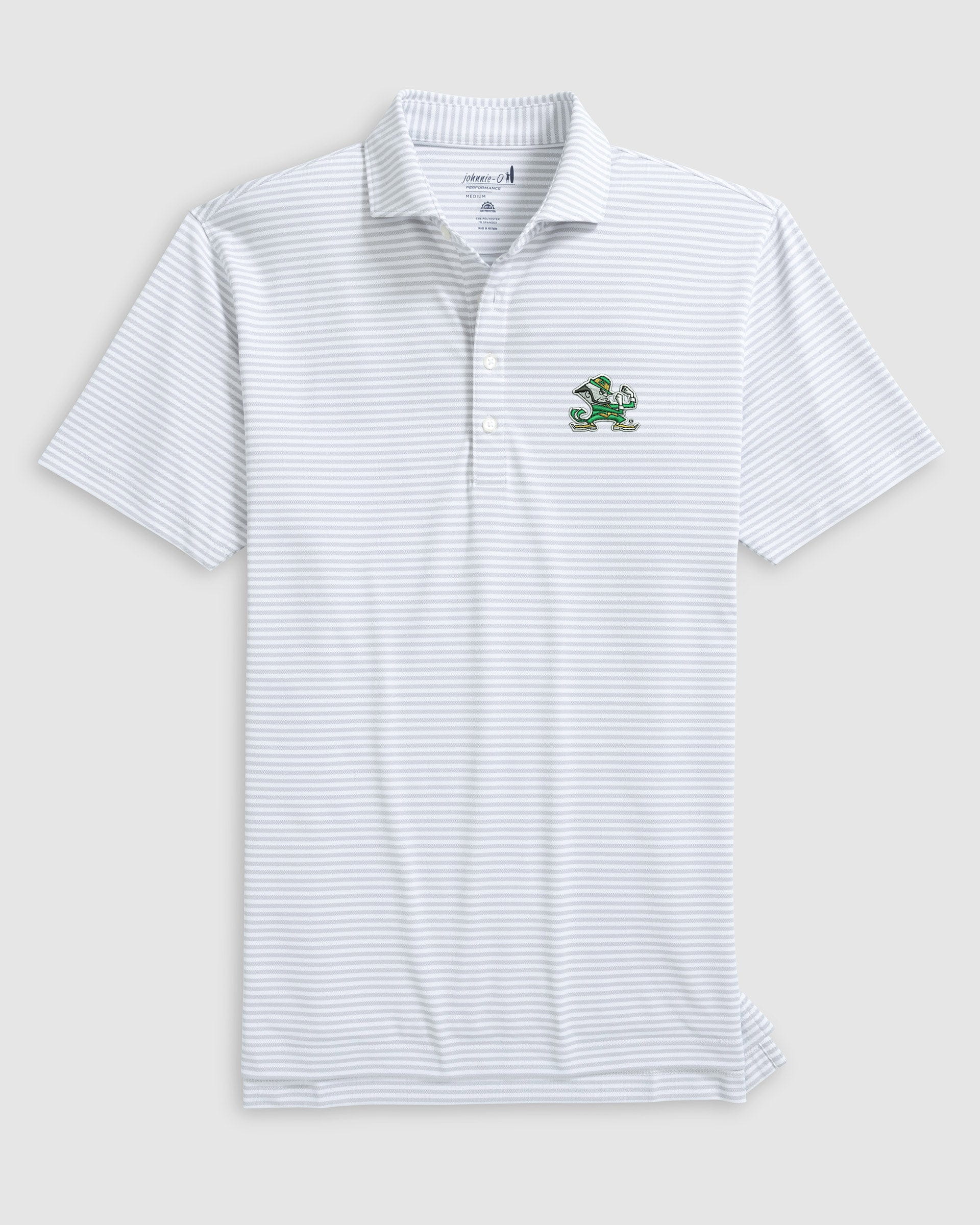 Notre Dame Stetsons Striped Performance Mesh Polo - Leprechaun Logo