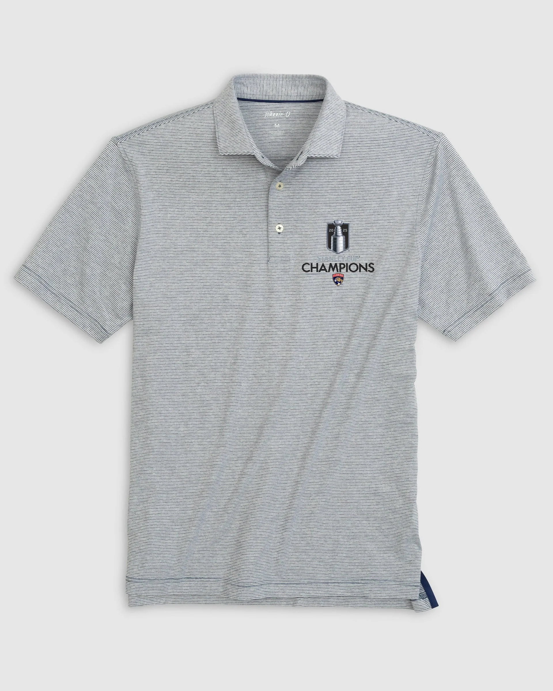 Florida Panthers Lyndonn Striped Jersey Performance Polo - 2025 Stanley Cup Champions Logo