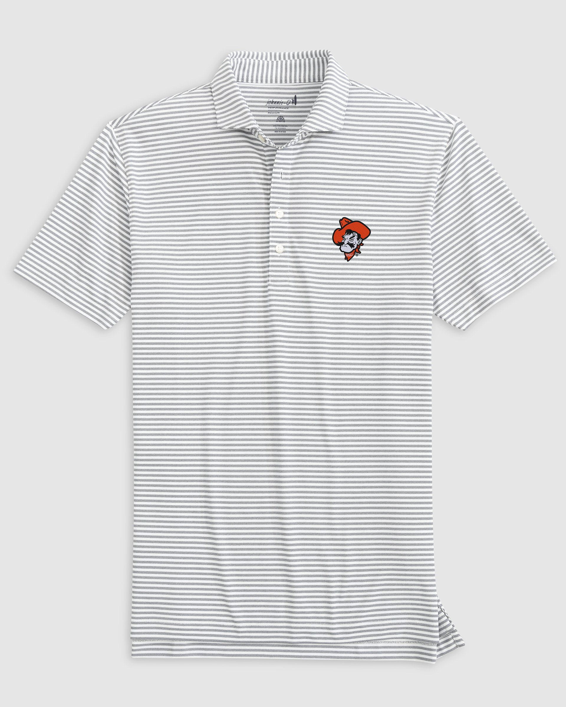 Oklahoma State Stetsons Striped Performance Mesh Polo - Pistol Pete Logo